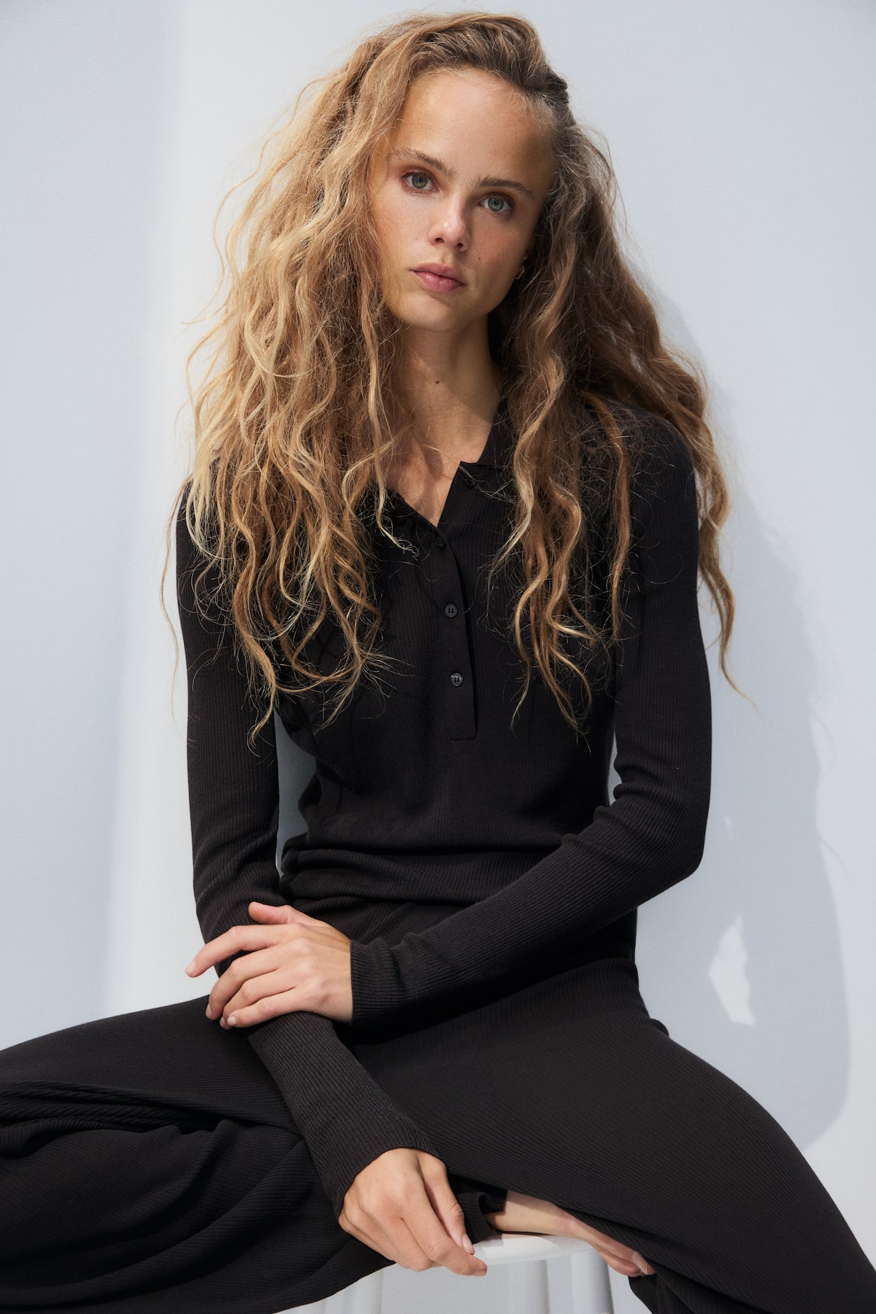 Rib-knit polo shirt - Dark brown - Ladies | H&M GB