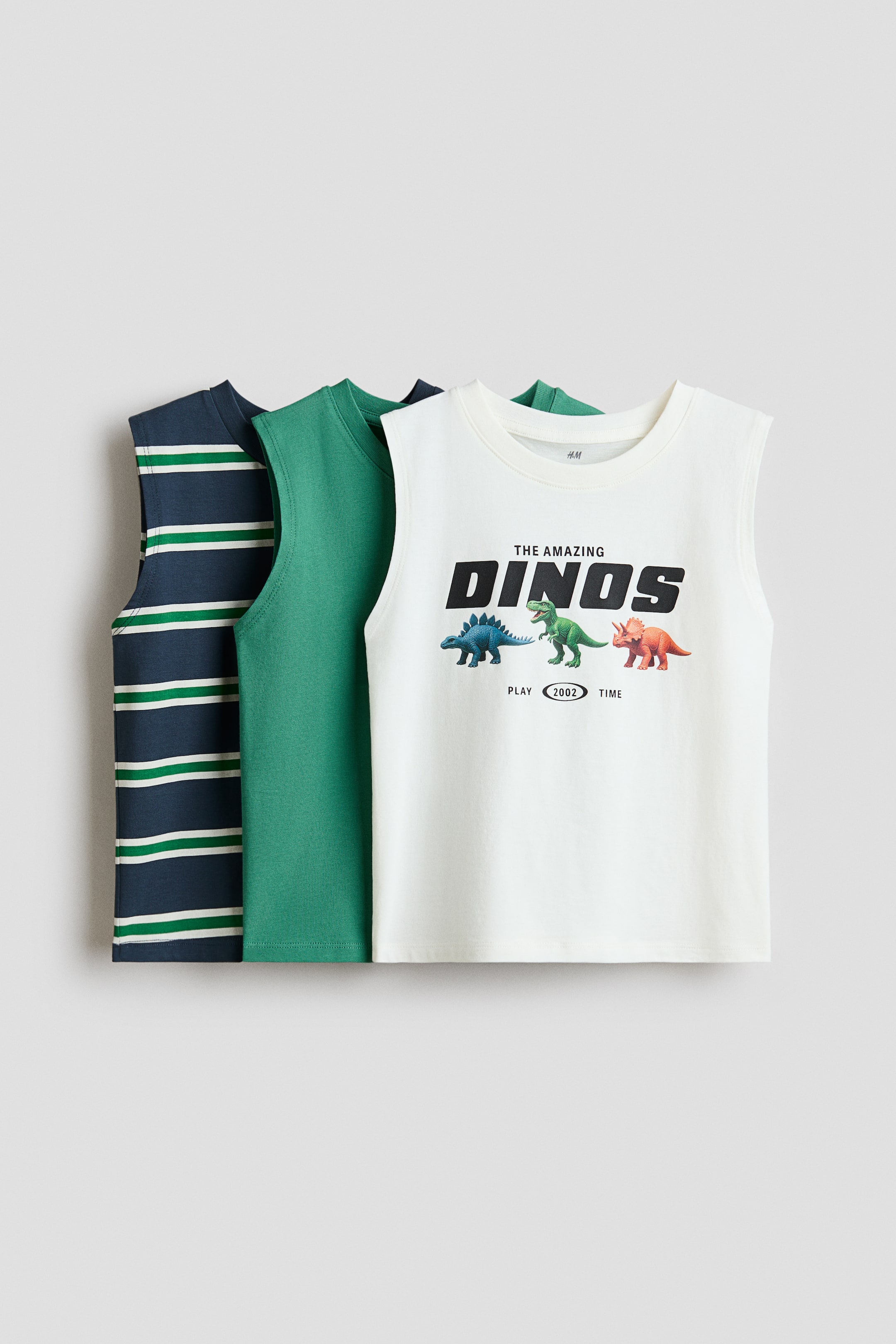 View larger image: 3-Pack Cotton Tank Tops - Green/Dinos - Kids | H&M US 1