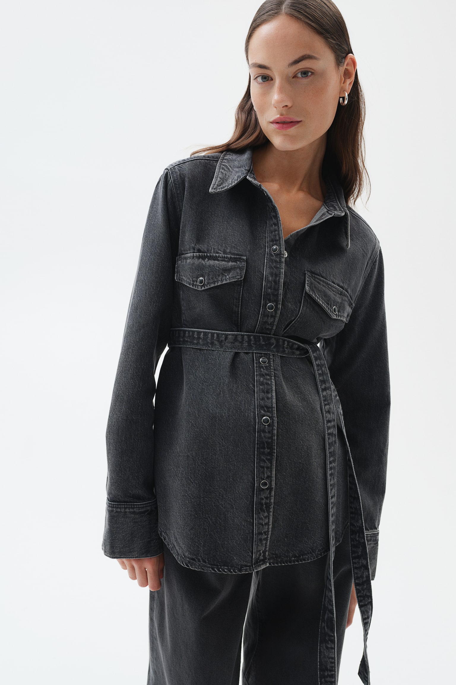 MAMA Tie-belt denim shirt - Dark denim grey/Denim blue - 5