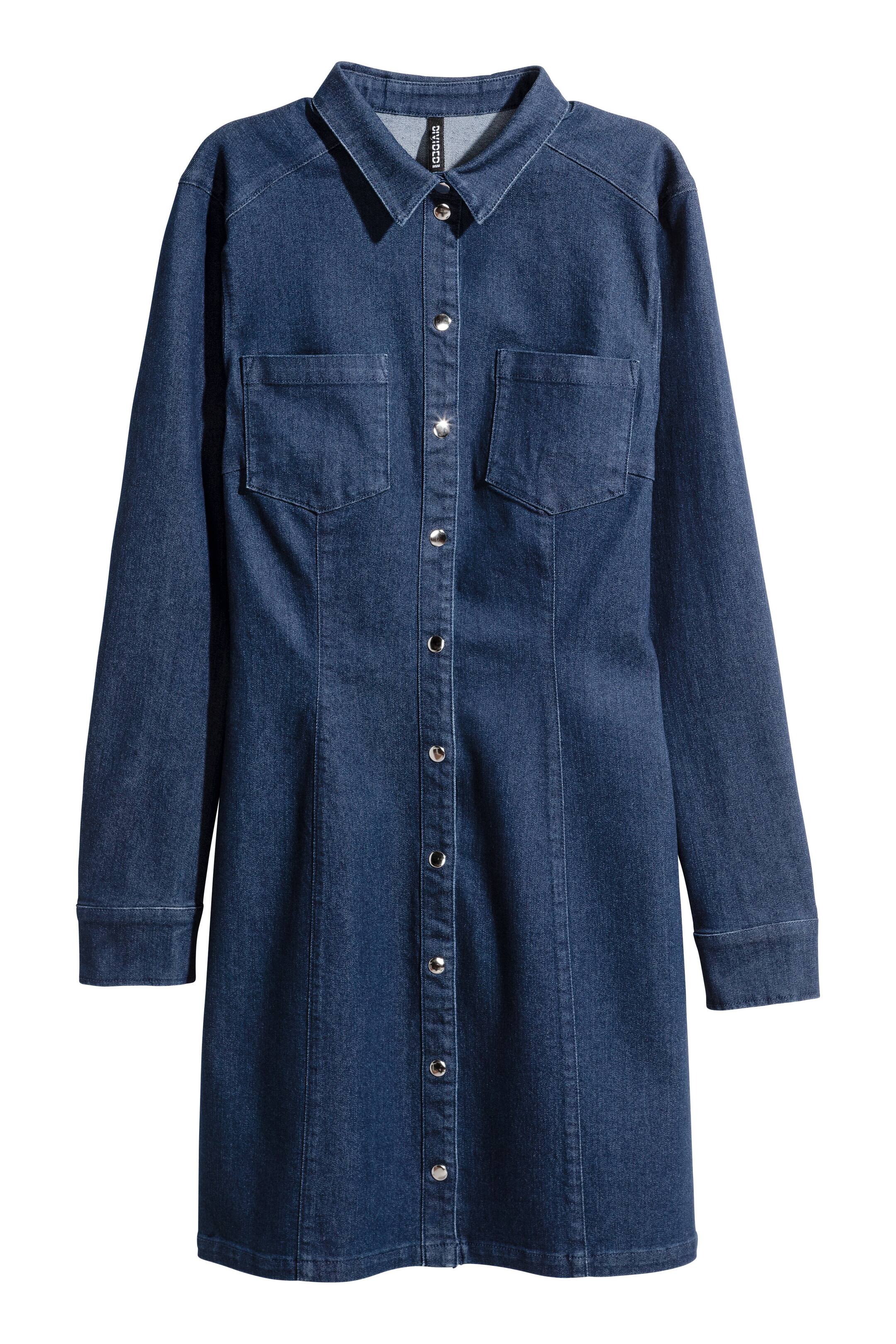 View larger image: Fitted shirt dress - Dark denim blue - Ladies | H&M GB 1