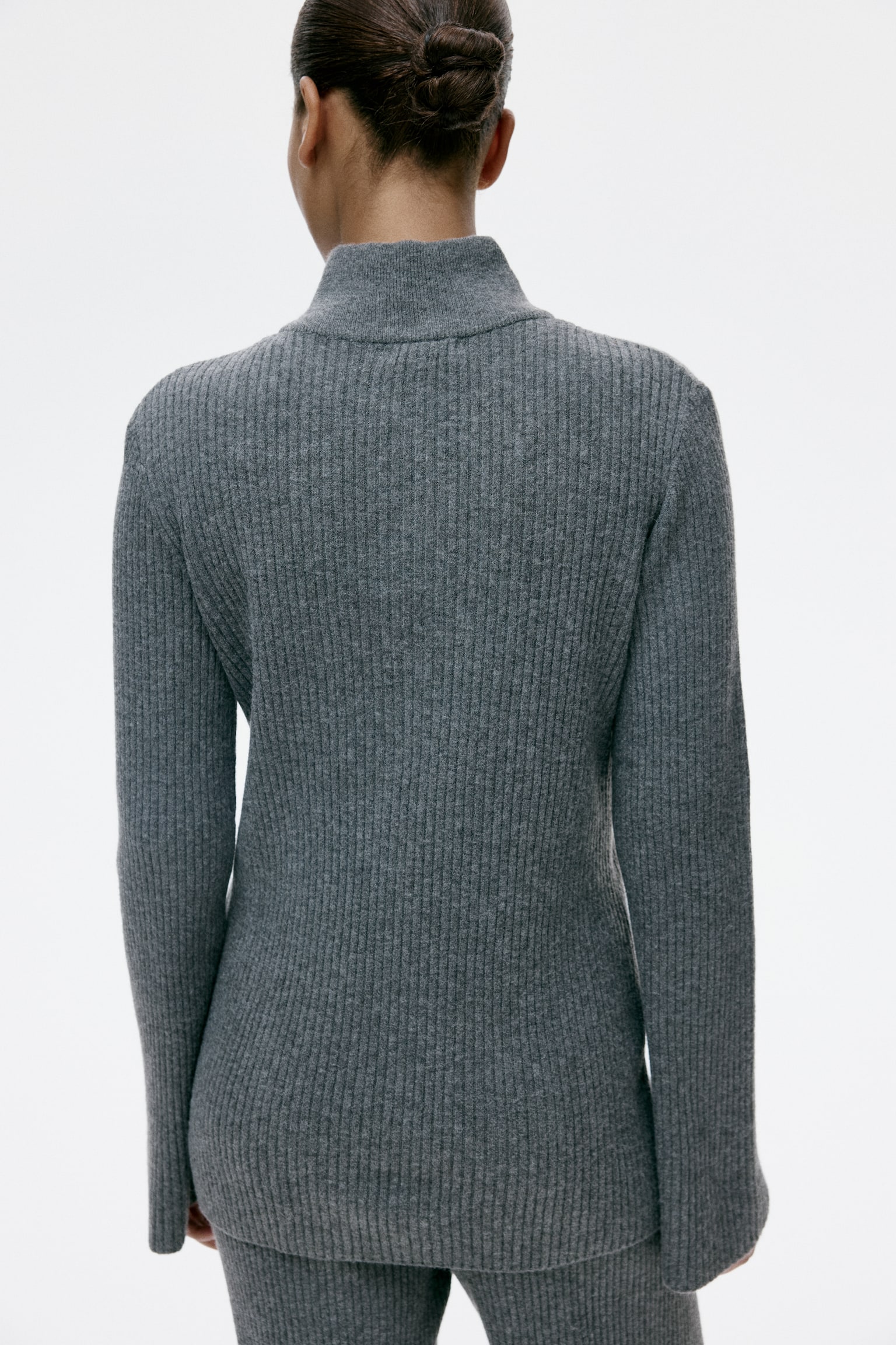 Rib-knit zip-top jumper - Grey marl/Dark brown - 4