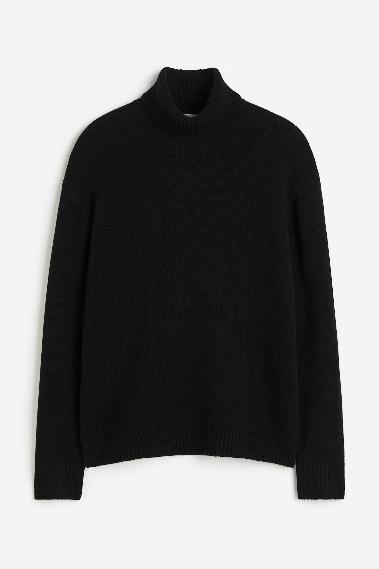 Loose Fit Wool polo-neck jumper - Black/Dark beige - 1