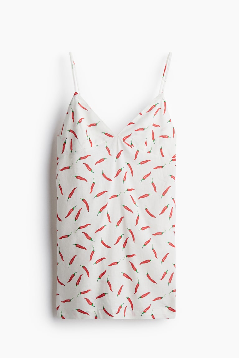 Ladies - White/Chili Peppers Linen-Blend Beach Dress - Size: XL - H&M Ladies - White/Chili Peppers Linen-Blend Beach Dress - Size: XL - H&M