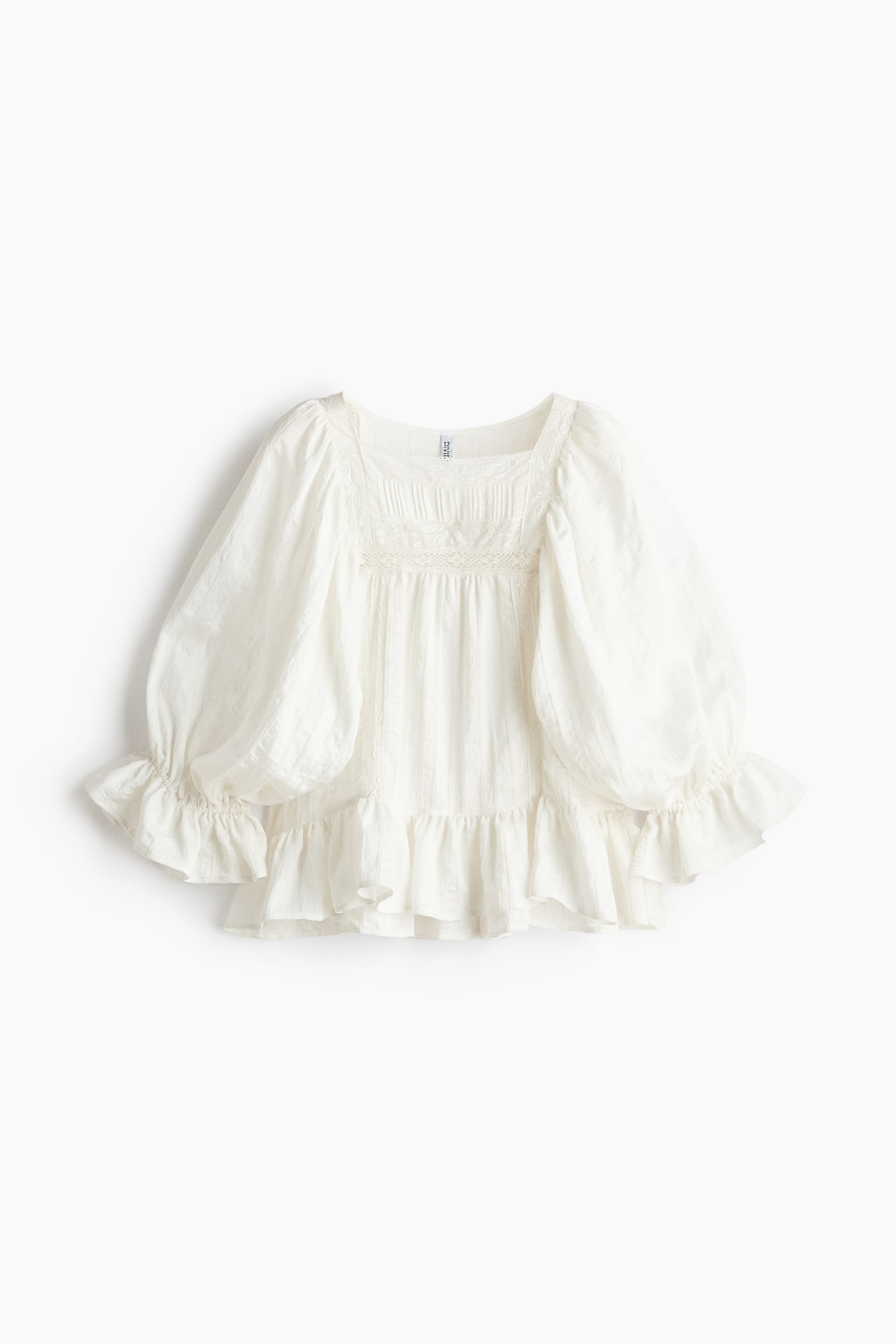 Puff-sleeved blouse - White/Black - 2