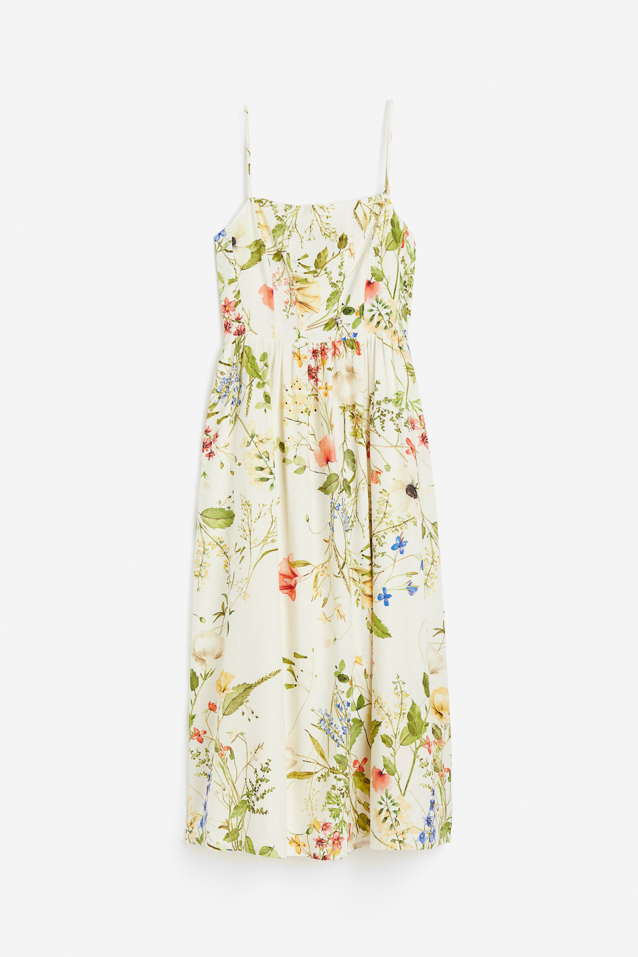 Linen-blend Midi Dress - Cream Floral - Ladies 