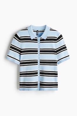 Blue Striped Short Sleeve Cardigan