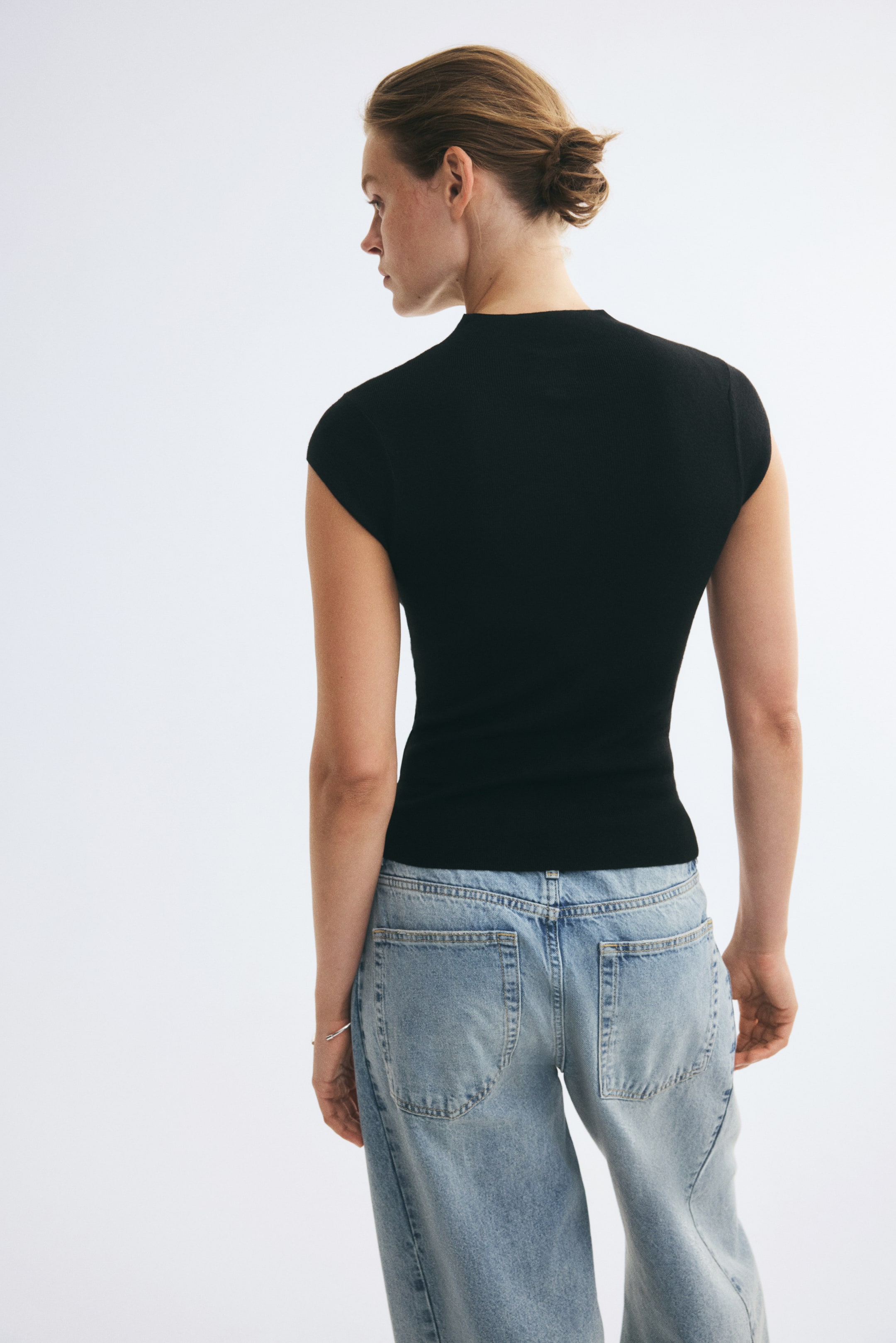 Fine-Knit Mock Turtleneck Top