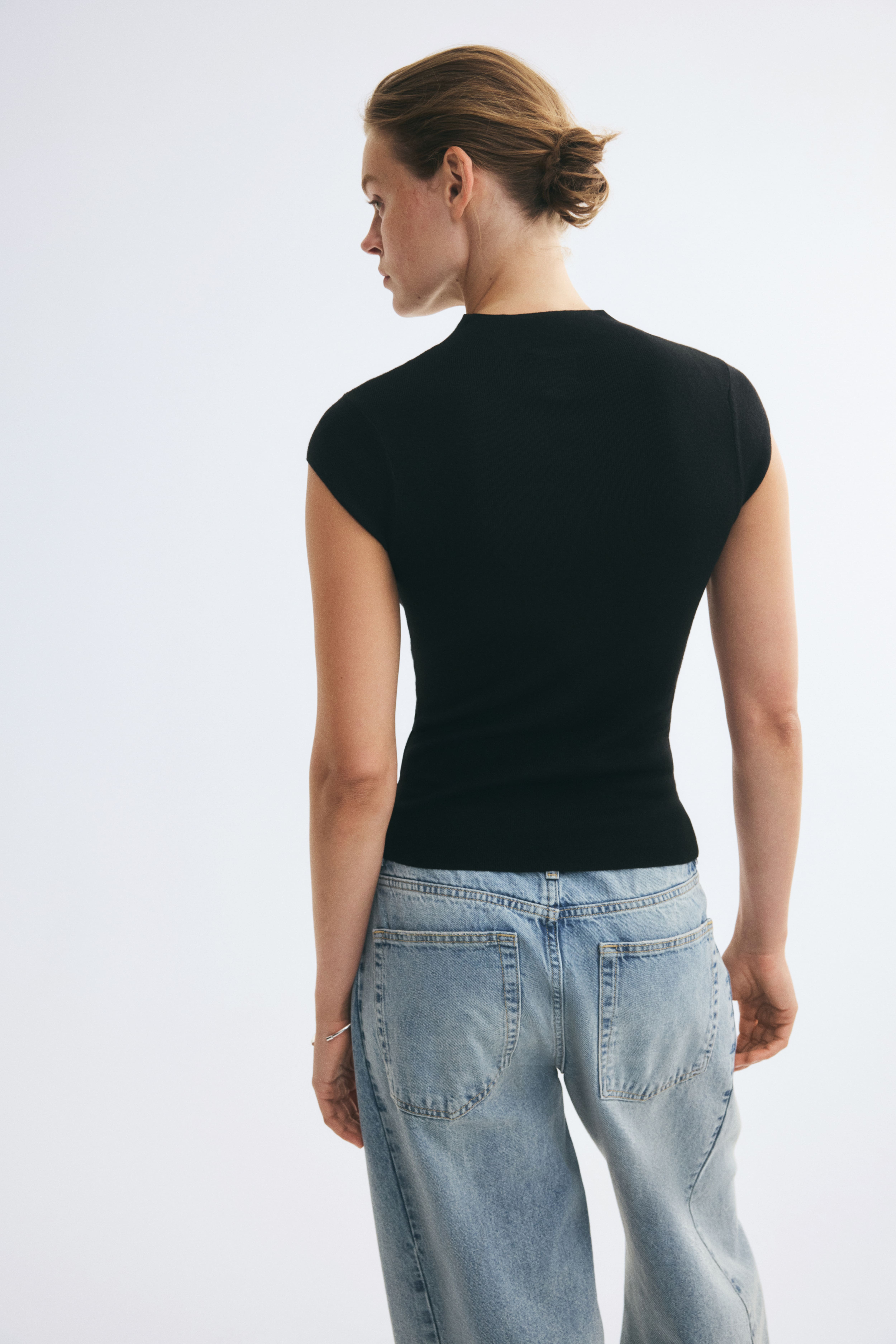 Fine-Knit Mock Turtleneck Top