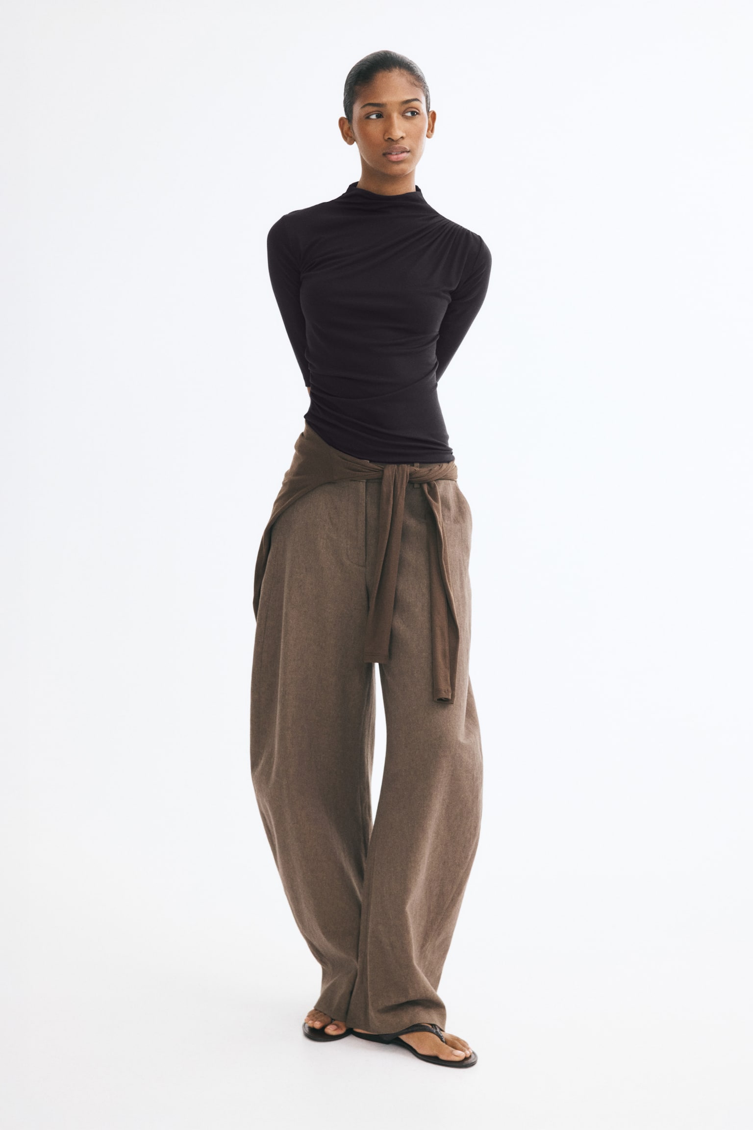 Женский топ H&M Draped Mock Turtleneck, цвет: Чёрный — фото 3