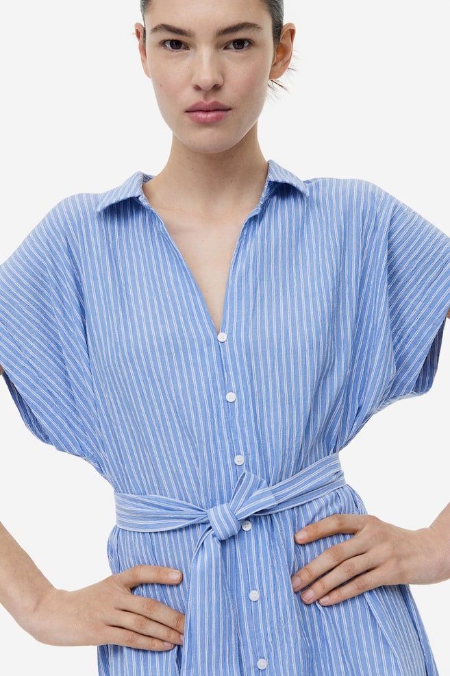 Belted shirt dress - Blue/Striped/White - 4