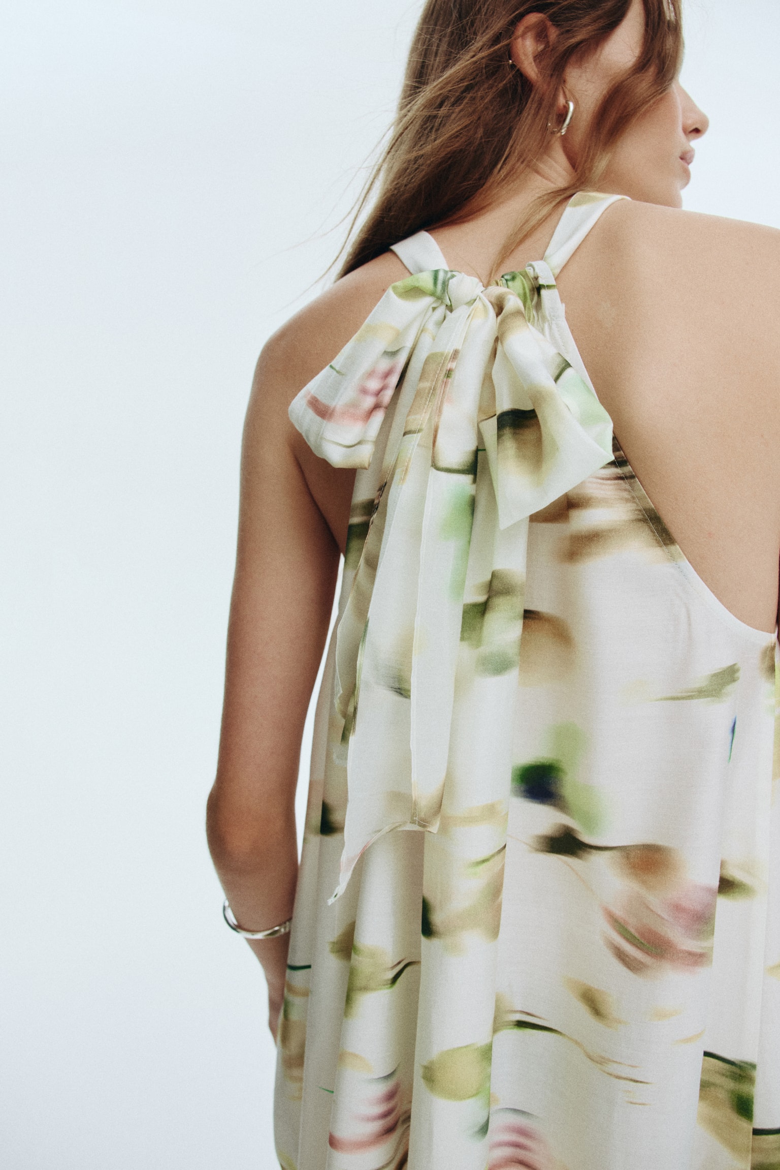 領口綁帶洋裝 - 白色/花朵/紅色/斑馬紋/咖啡色 - 4