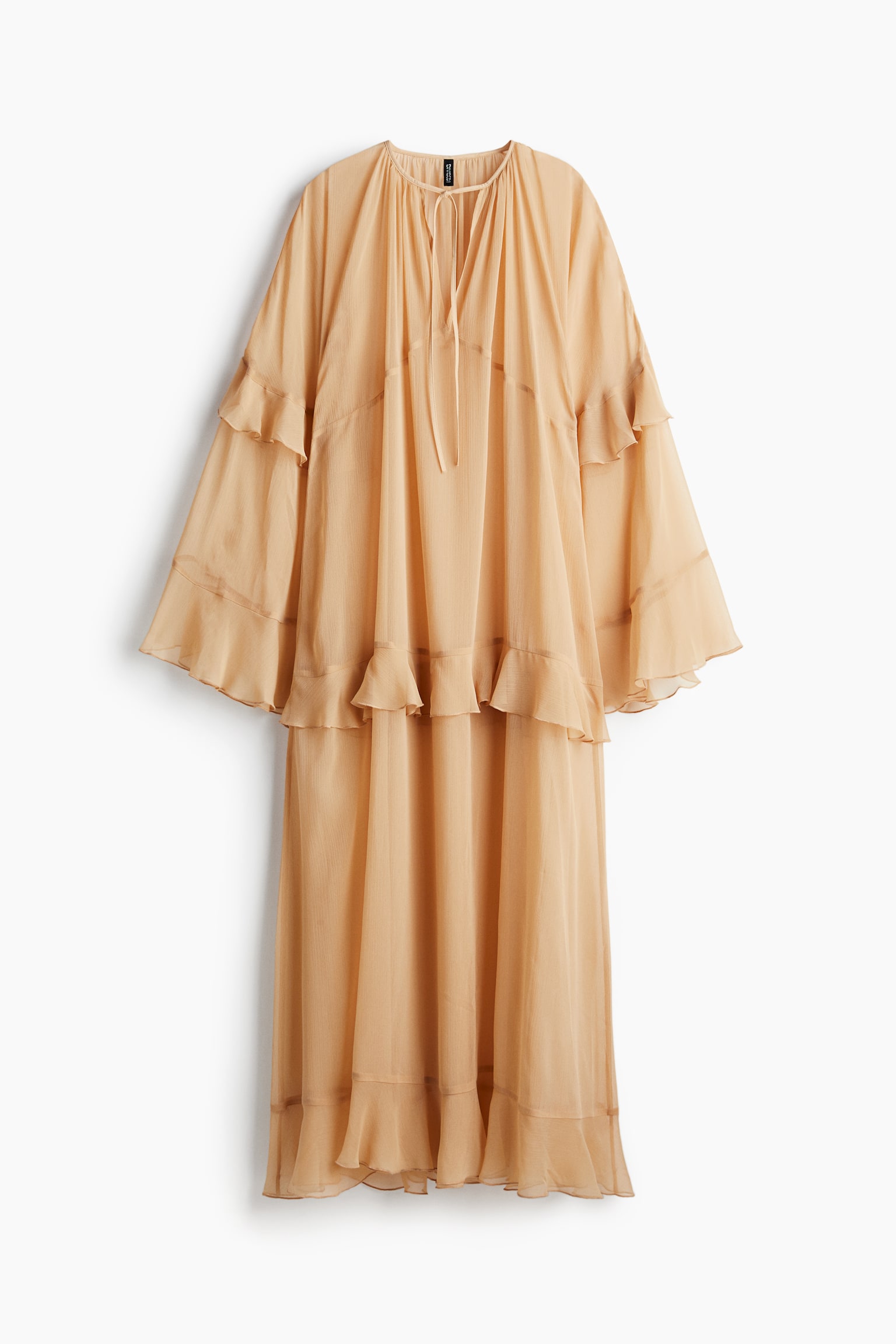 Flounced chiffon dress - Beige/Light blue - 2