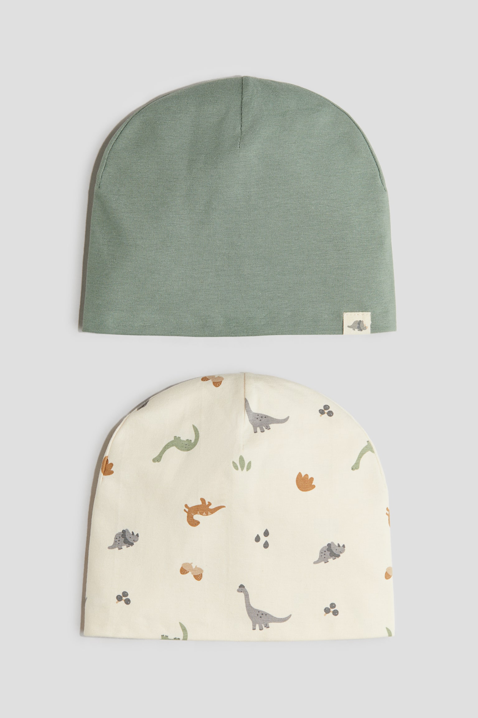 2-pack cotton jersey beanies - Green/Dinosaurs/Black/Light grey marl/Turquoise/Floral - 1