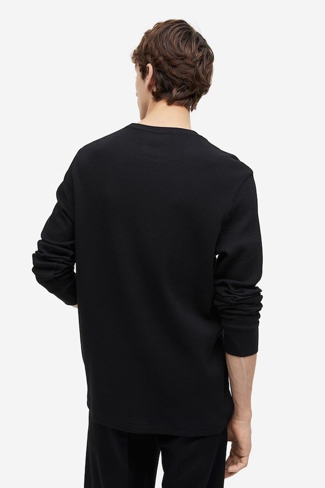 T-shirt Slim Fit en jersey gaufré - Noir - 4