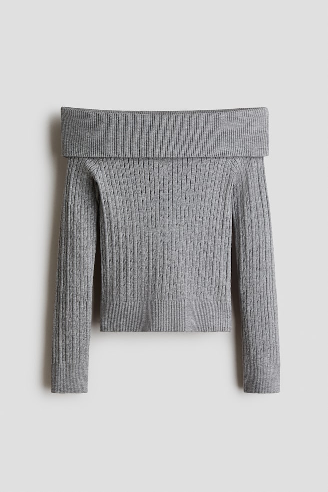 Cable-Knit Off-the-Shoulder Sweater - Gray melange/Dusty pink - 1