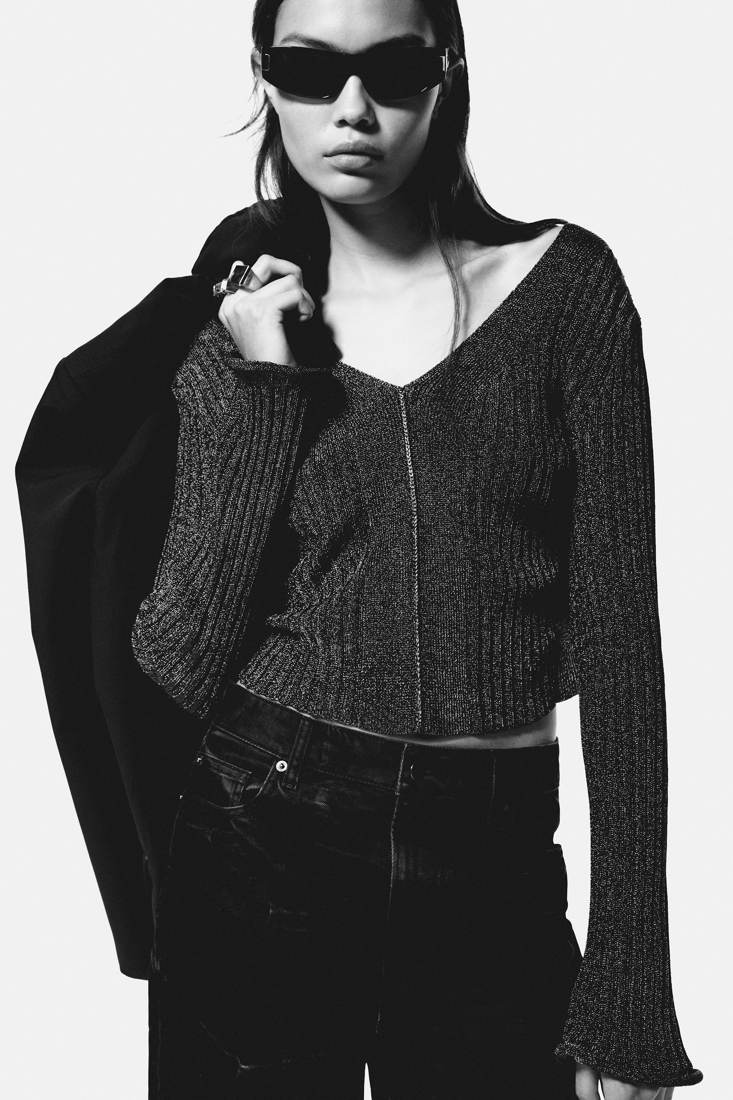 Glittery rib-knit top