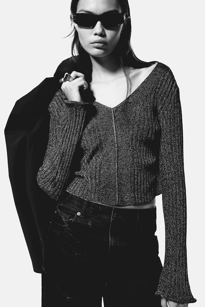 Glittery rib-knit top - Dark brown - 4