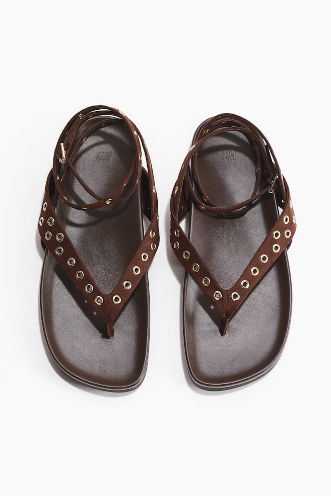 Sandalias con ojales decorativos - Marrón oscuro/Beige oscuro - 3