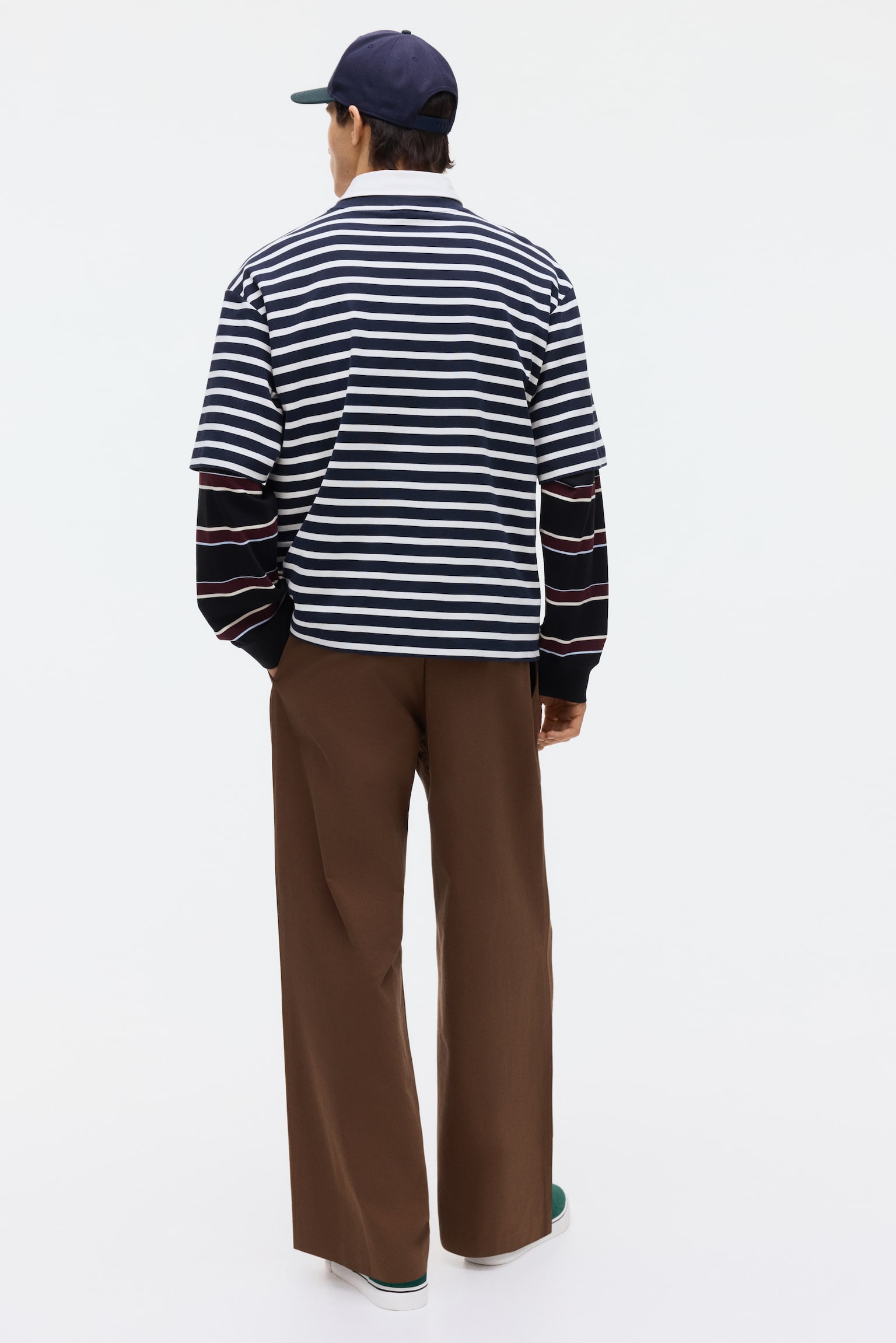 Loose Fit Cotton T-shirt - Navy blue/Striped/White/Striped - 4