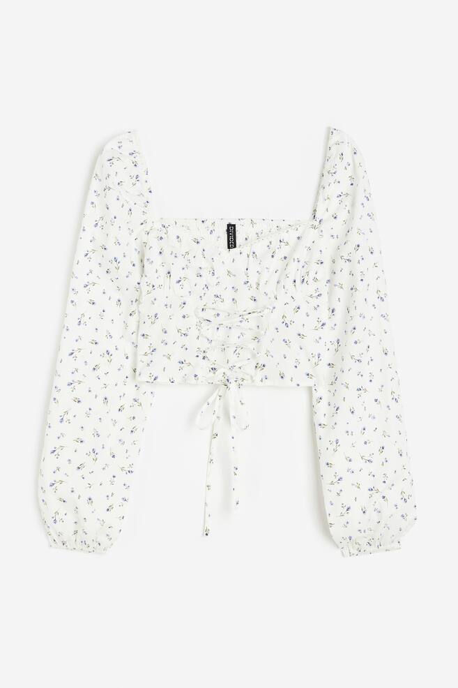 Lacing-detail poplin blouse - White/Floral/Black/White - 2
