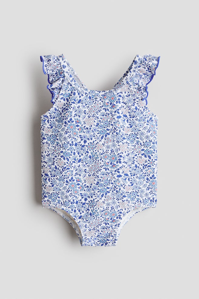 Patterned swimsuit - Blue/Floral/Light dusty pink/Striped - 1