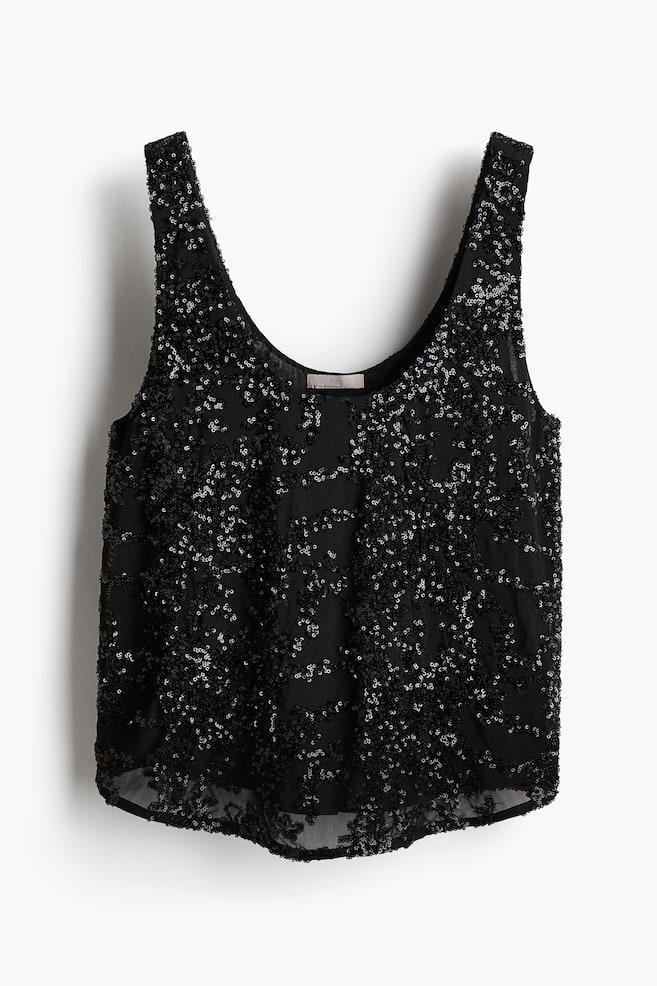 Sequined scoop-neck vest top - Black - 1