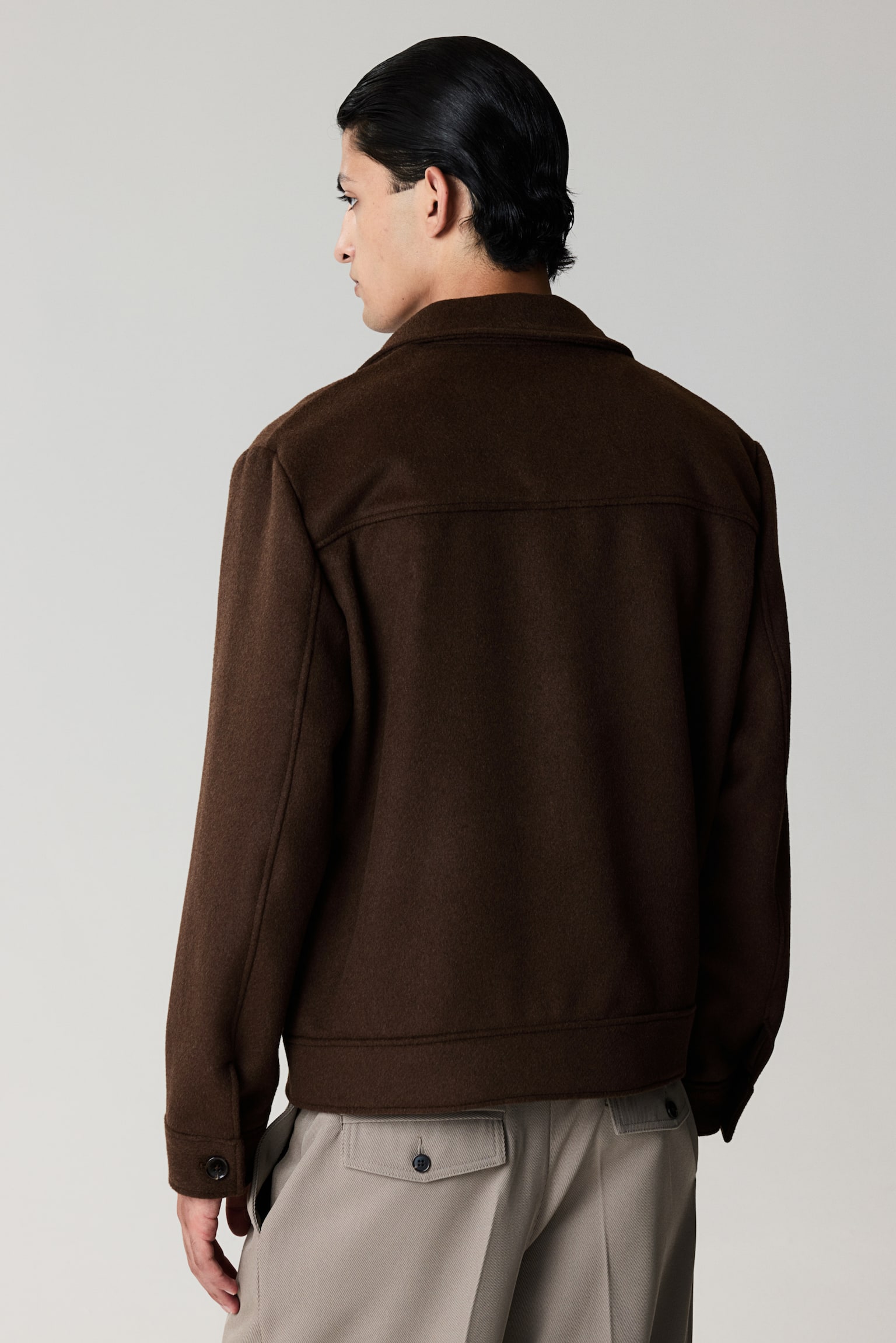 Wool-blend jacket - Dark brown/Black - 4