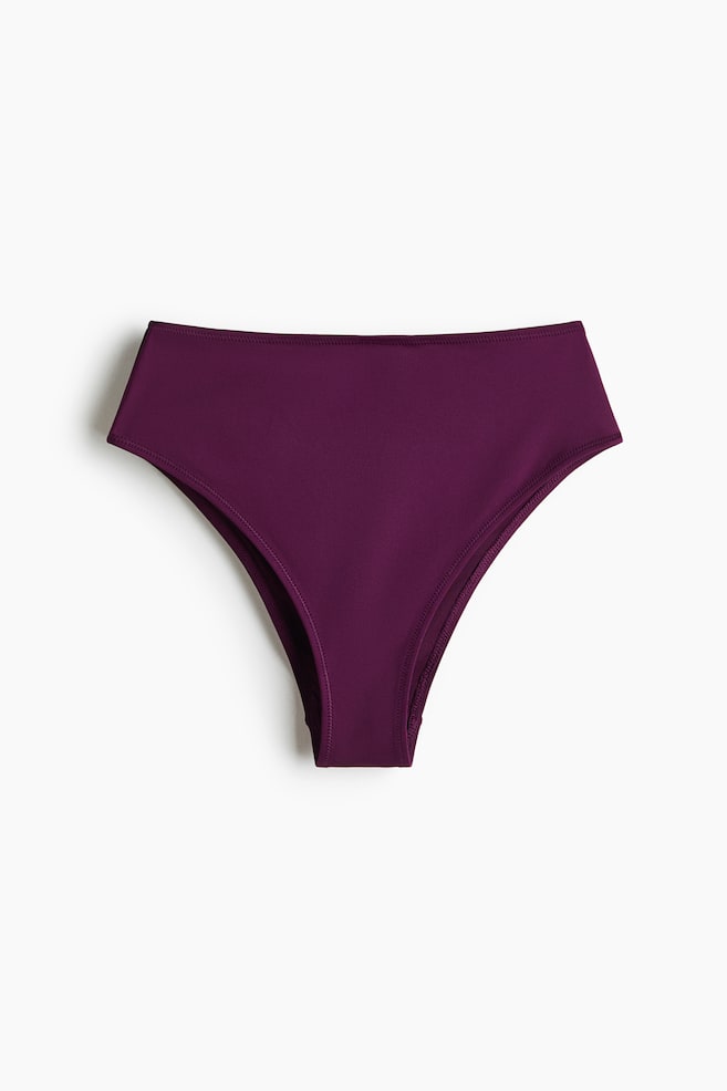 High Waist Cheeky Bikini Bottoms - Dark purple/White - 1