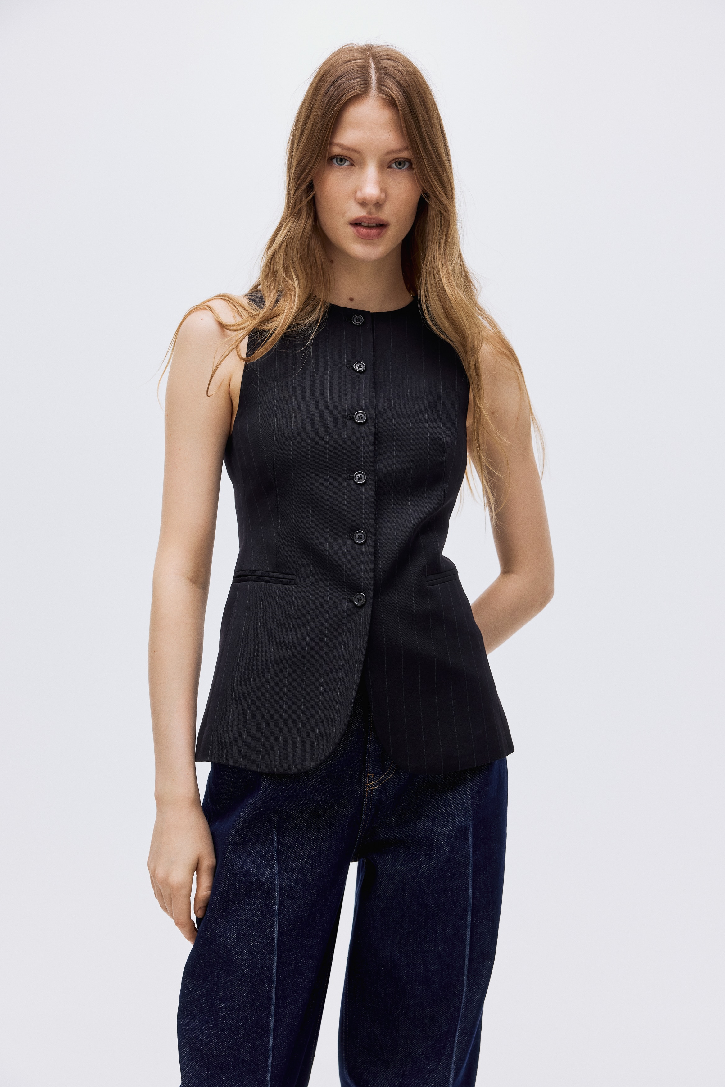 nagonstans バイカラー パフベスト ネイビー M nagonstans bi-color