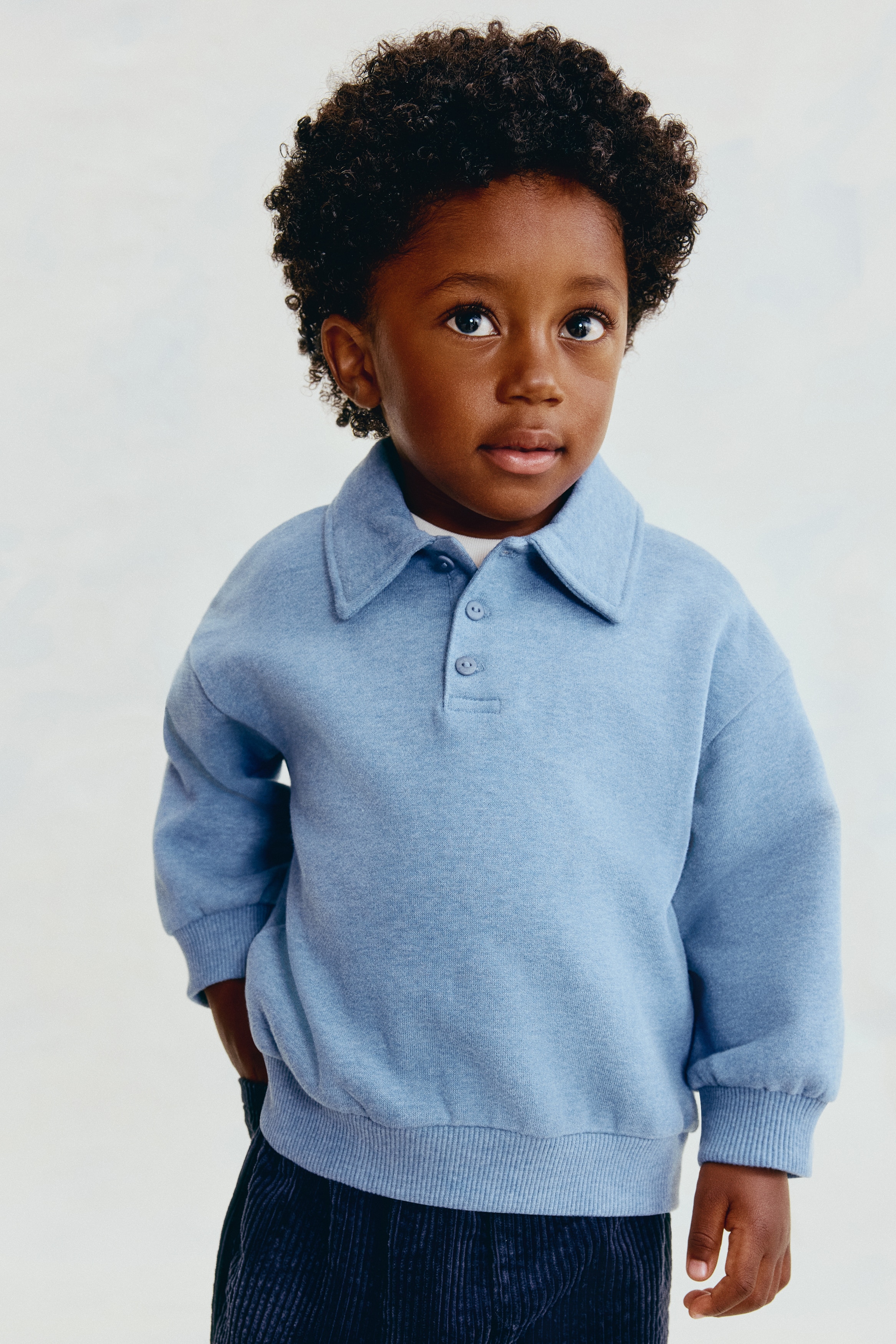 Cotton Polo Sweatshirt - Dusty blue