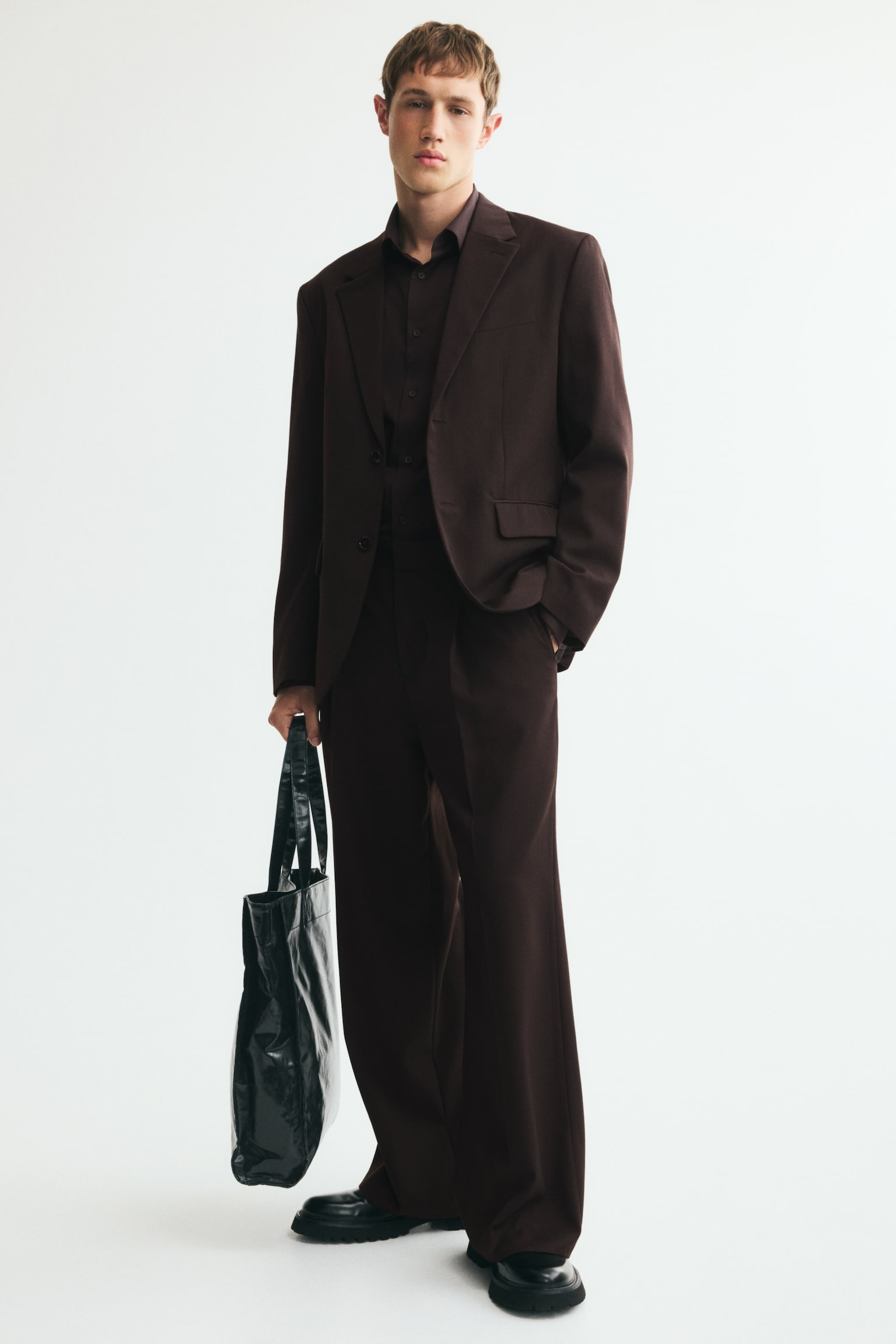 Мужской пиджак H&M Relaxed-Fit Wool-Blend Suit, цвет: Тёмный коричневый — фото 3