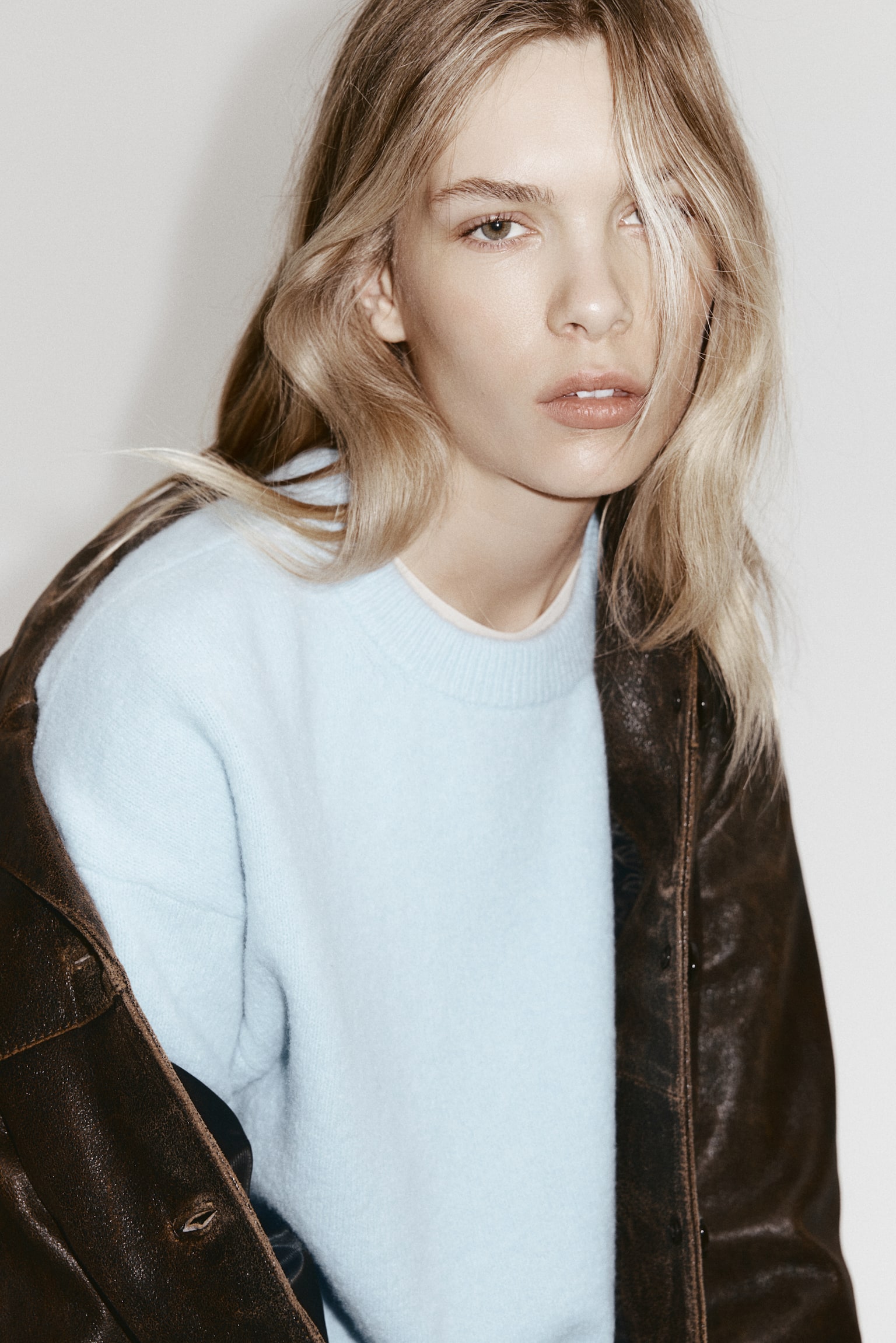 Sweter oversize - Jasnoniebieski/Szary melanż/Kremowy - 1