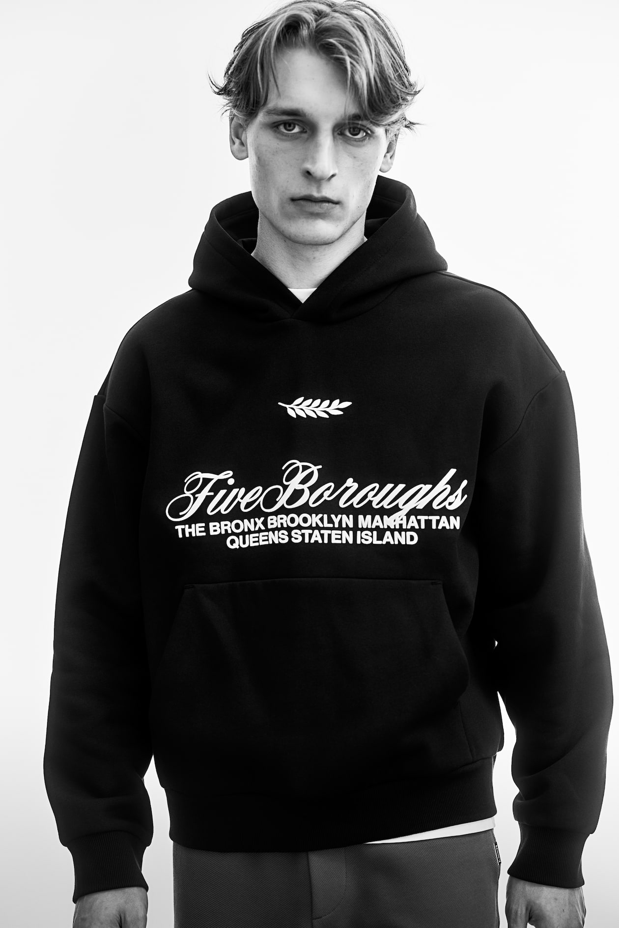 H&m Goedkope Zwarte Hoodie Hoodie Met Print Loose Fit Zwart