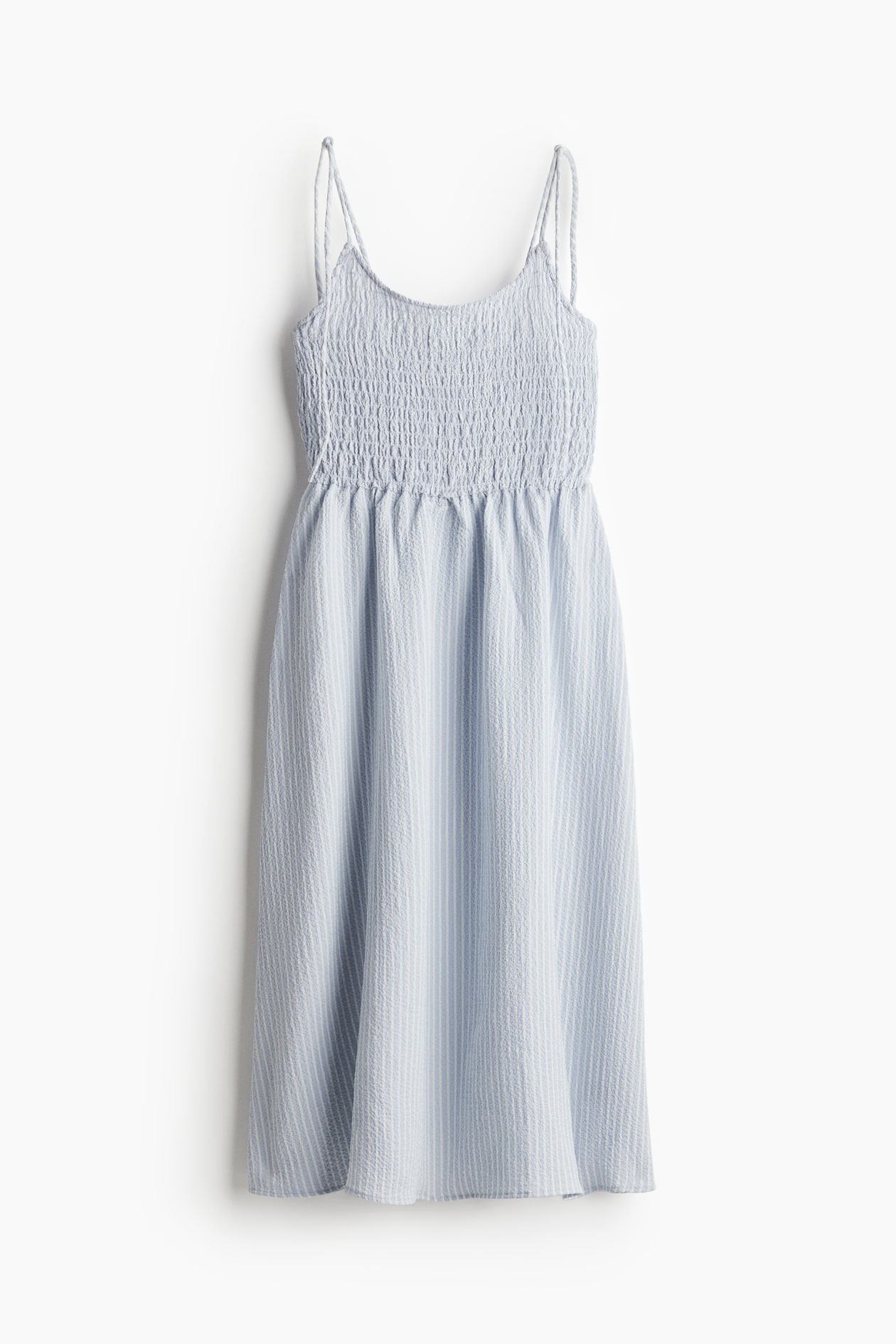 h&m a line tie strap dress Women's Light blue/Striped Tie-strap smocked layered trim that has