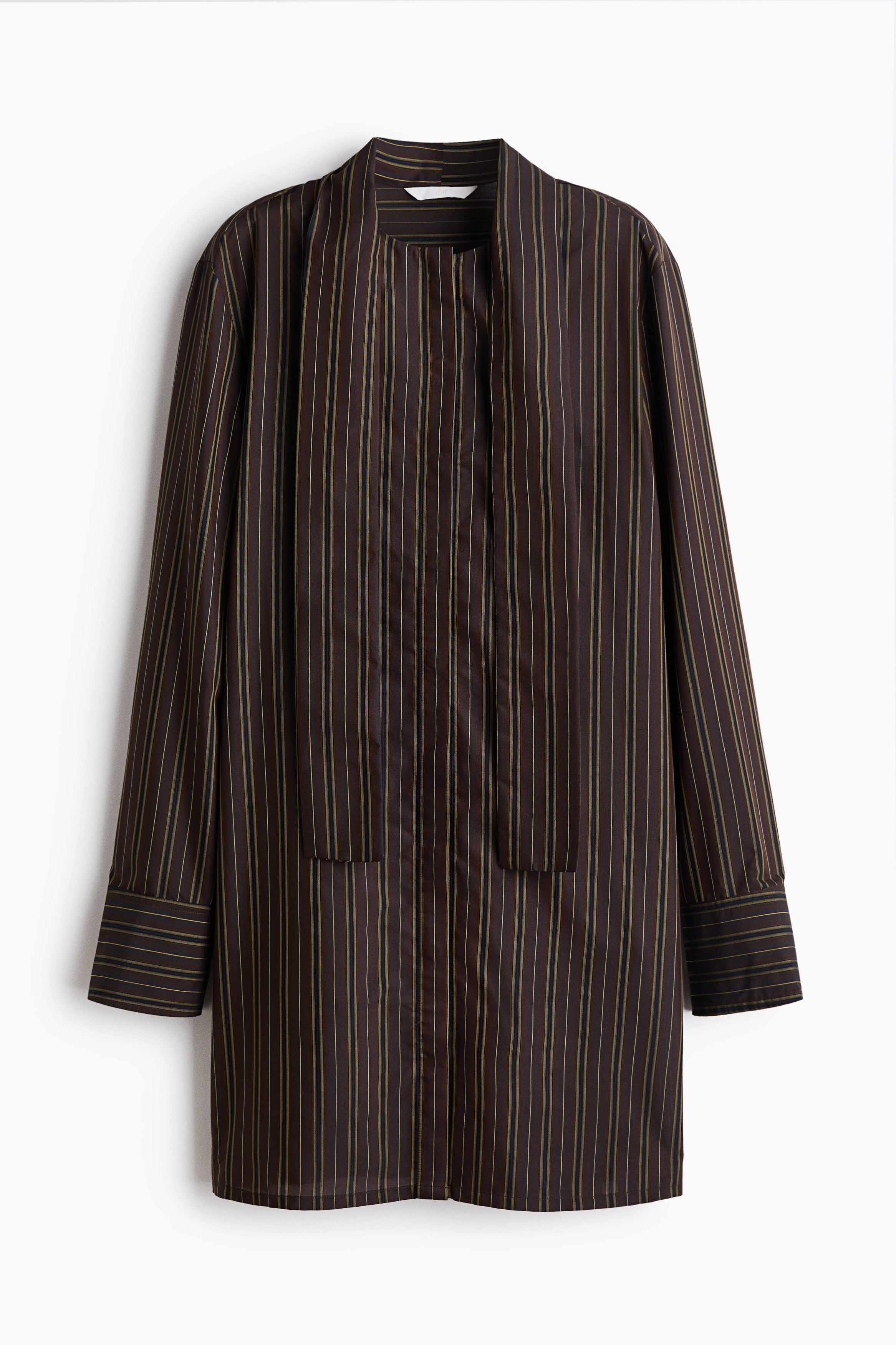 Robe à boutons avec col cravate - Brun foncé/rayé/Rouge prune foncé/motif