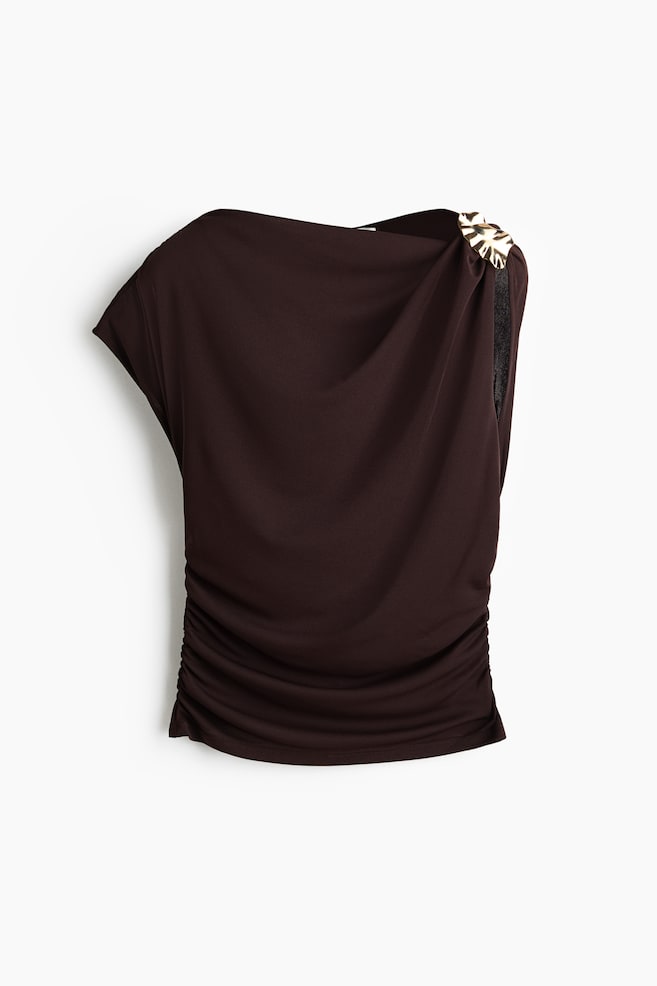 Draped jersey top - Dark brown - 1