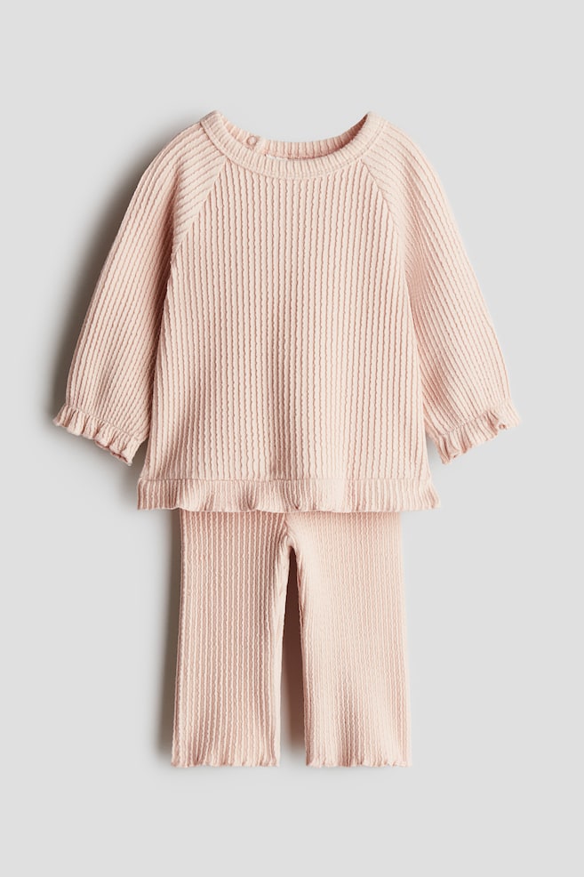 2-piece Wavy-Ribbed Cotton Set - Light peach - 1