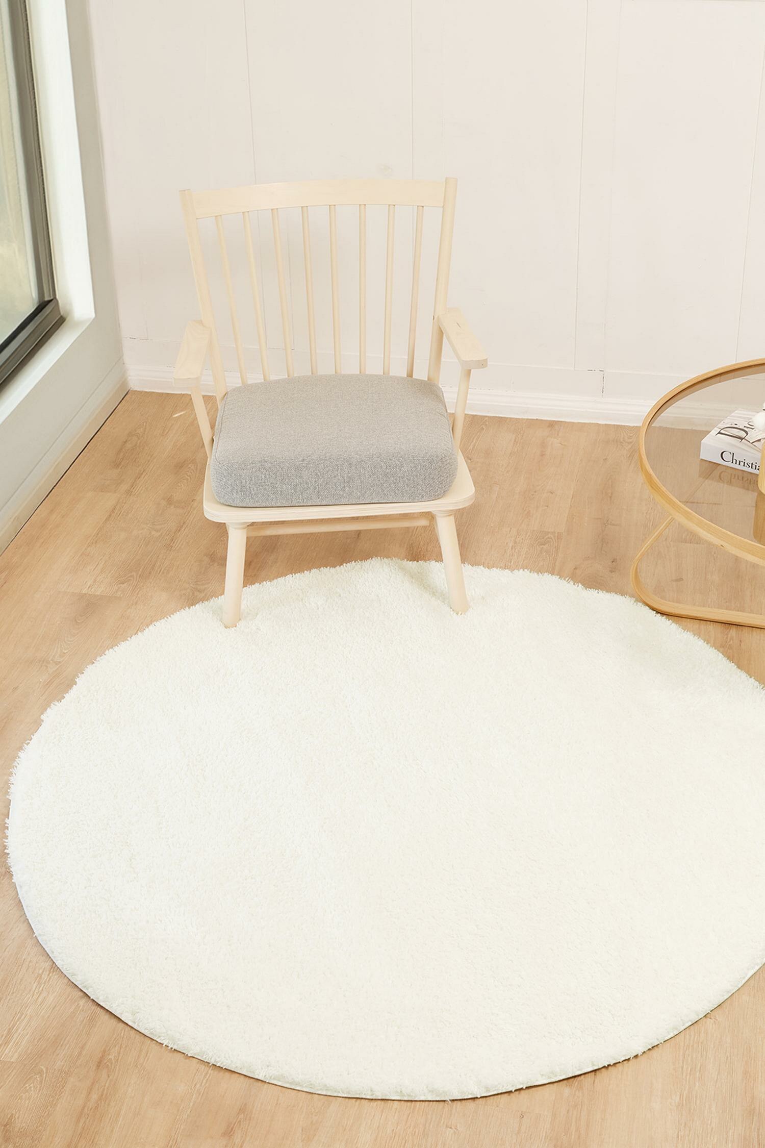 Round Shaggy Solid Color Plush Pile Area Rug - White/Light Grey/Dark Grey/Grey