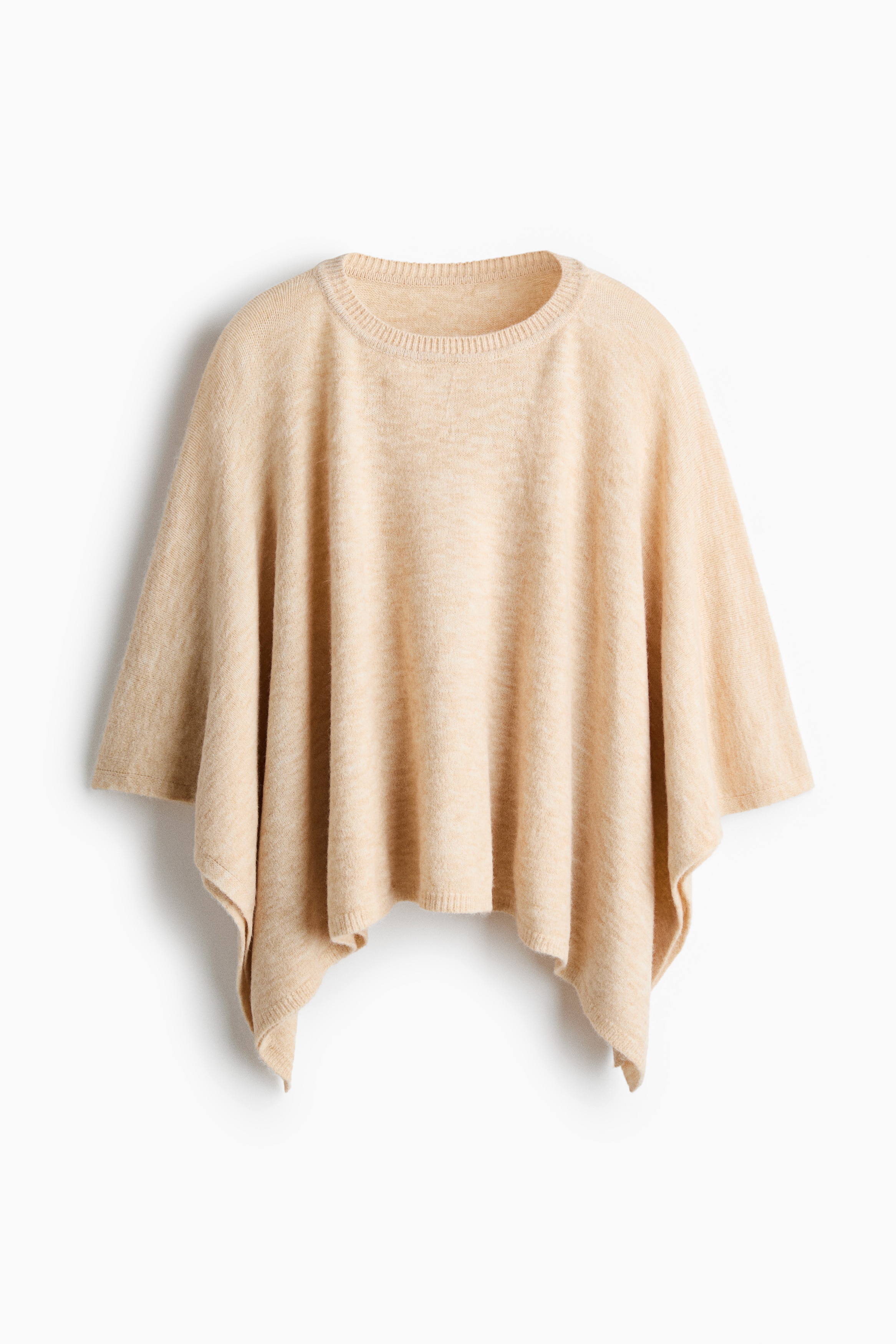 Heavy-knit cape - Light beige/Dark grey marl