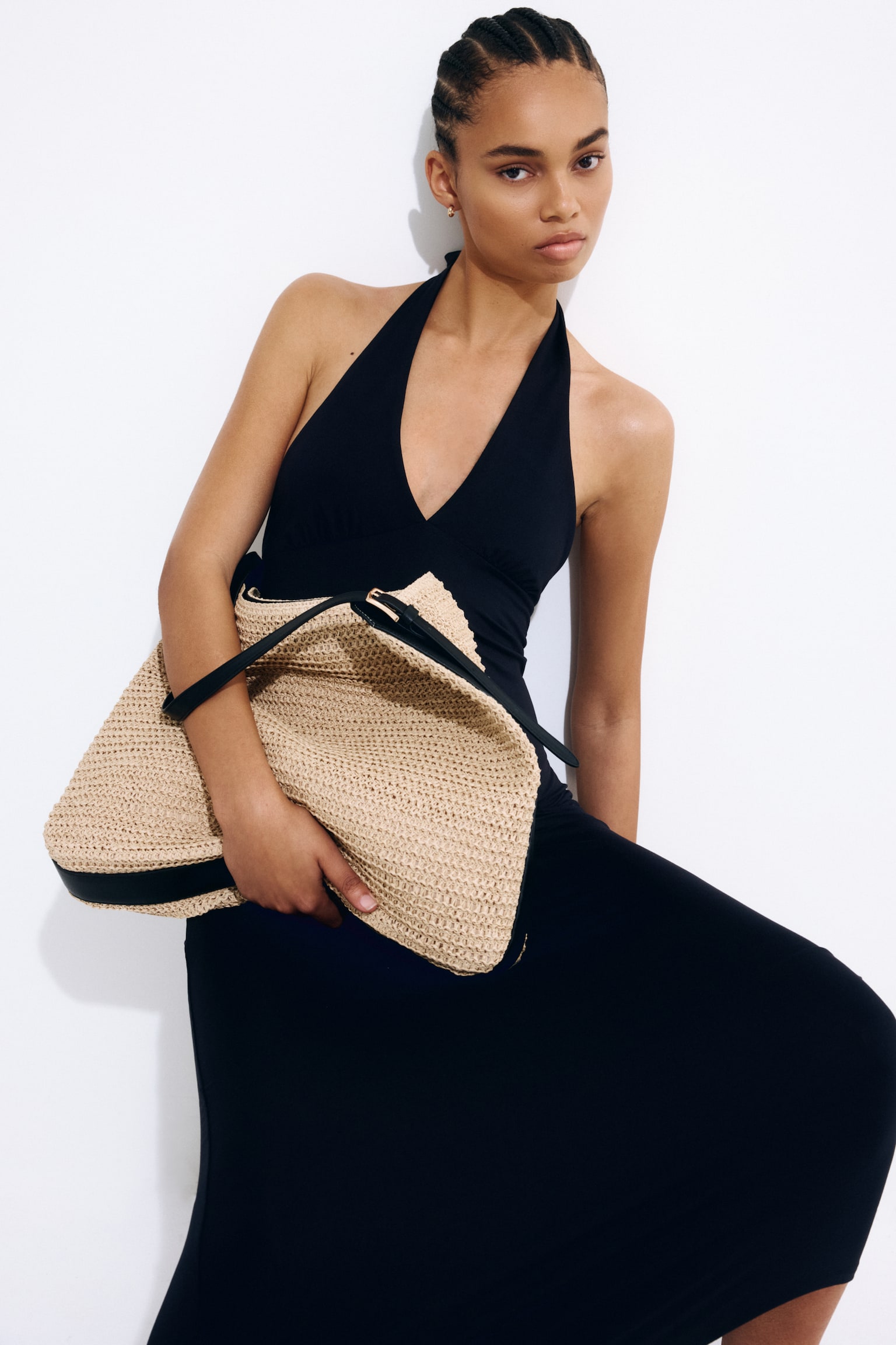 Maxi halterneck dress - Black/Light pink - 1
