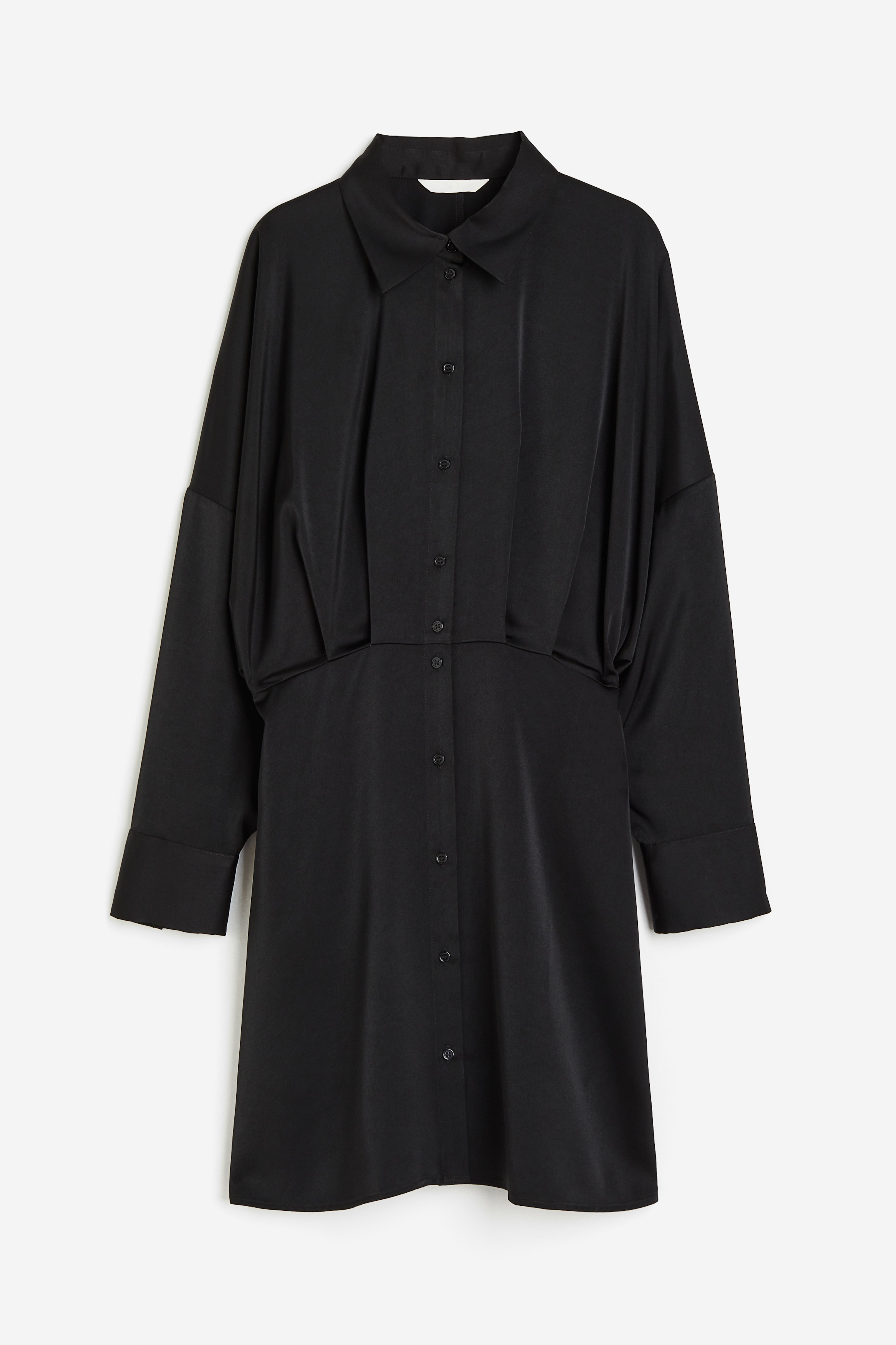 Satin Shirt Dress - Long sleeve - Short - Black - Ladies | H&M US