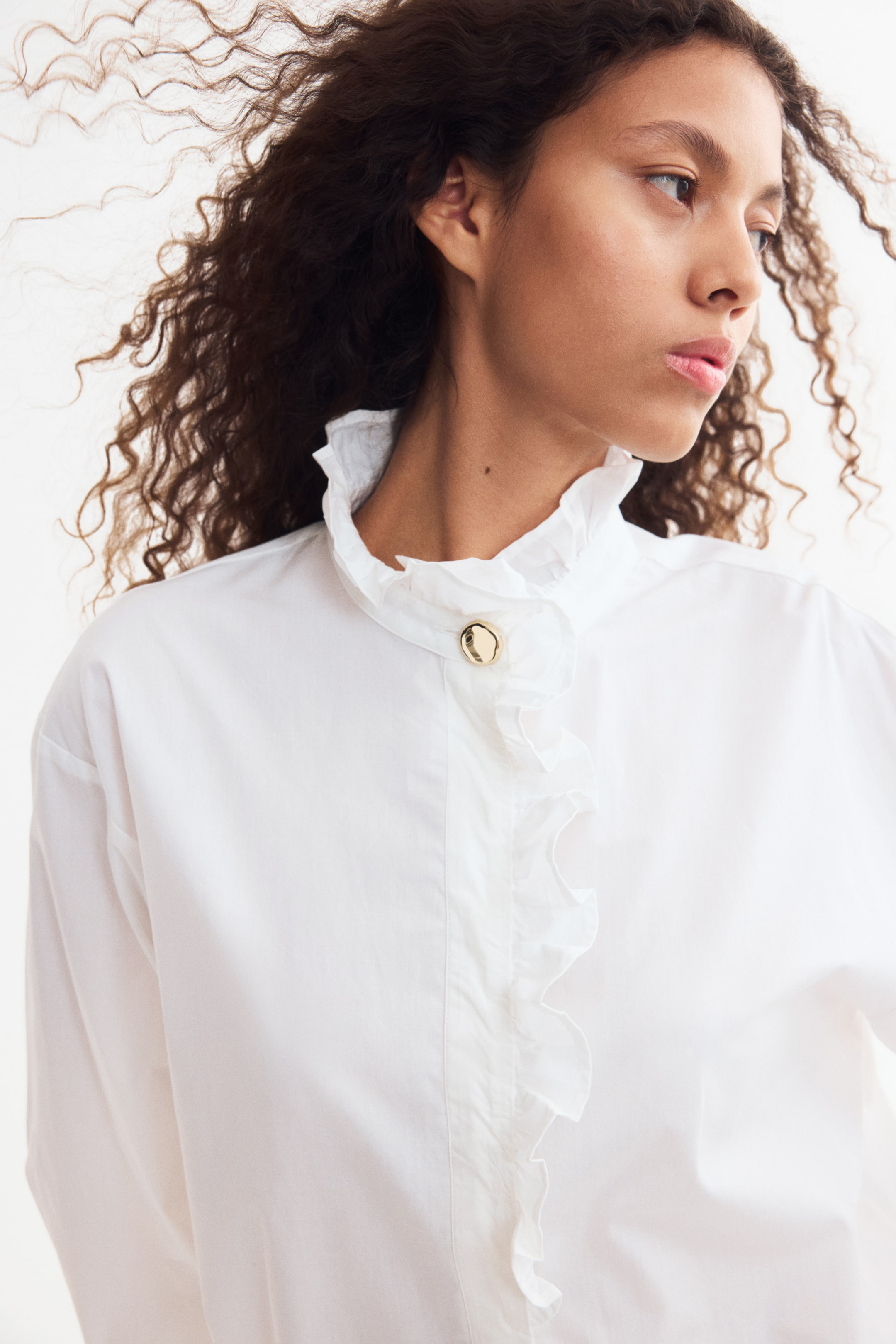 Ruffle-Trimmed Cotton Blouse