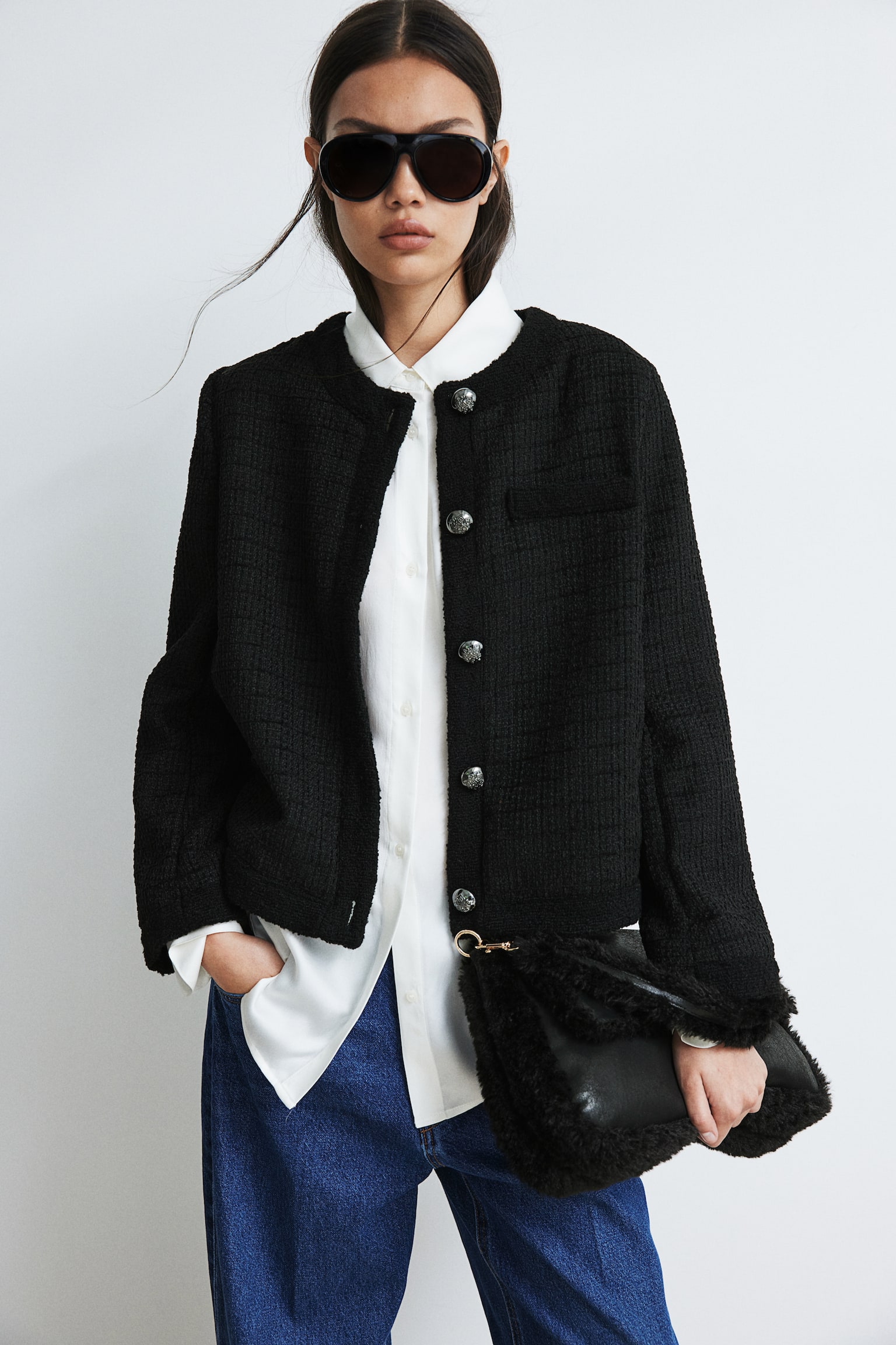 Textured-weave jacket - Black/Black marl - 6