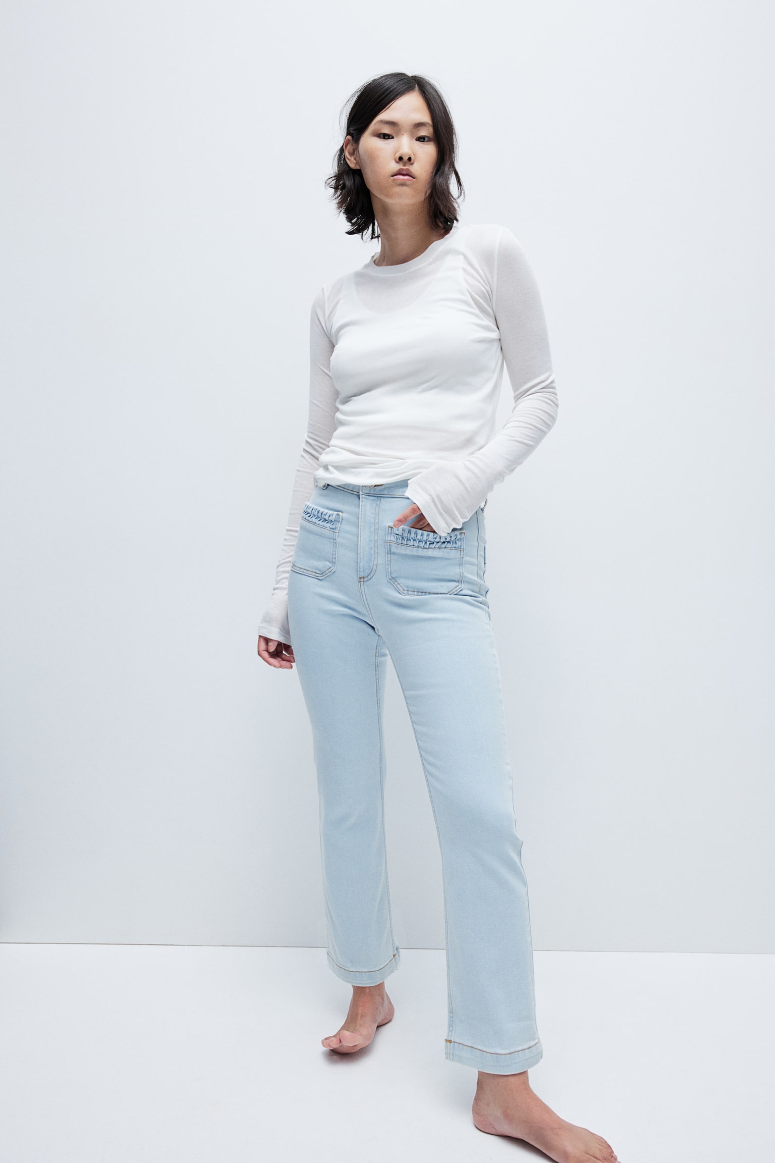 Cropped jeans - Light denim blue/Denim blue - 1