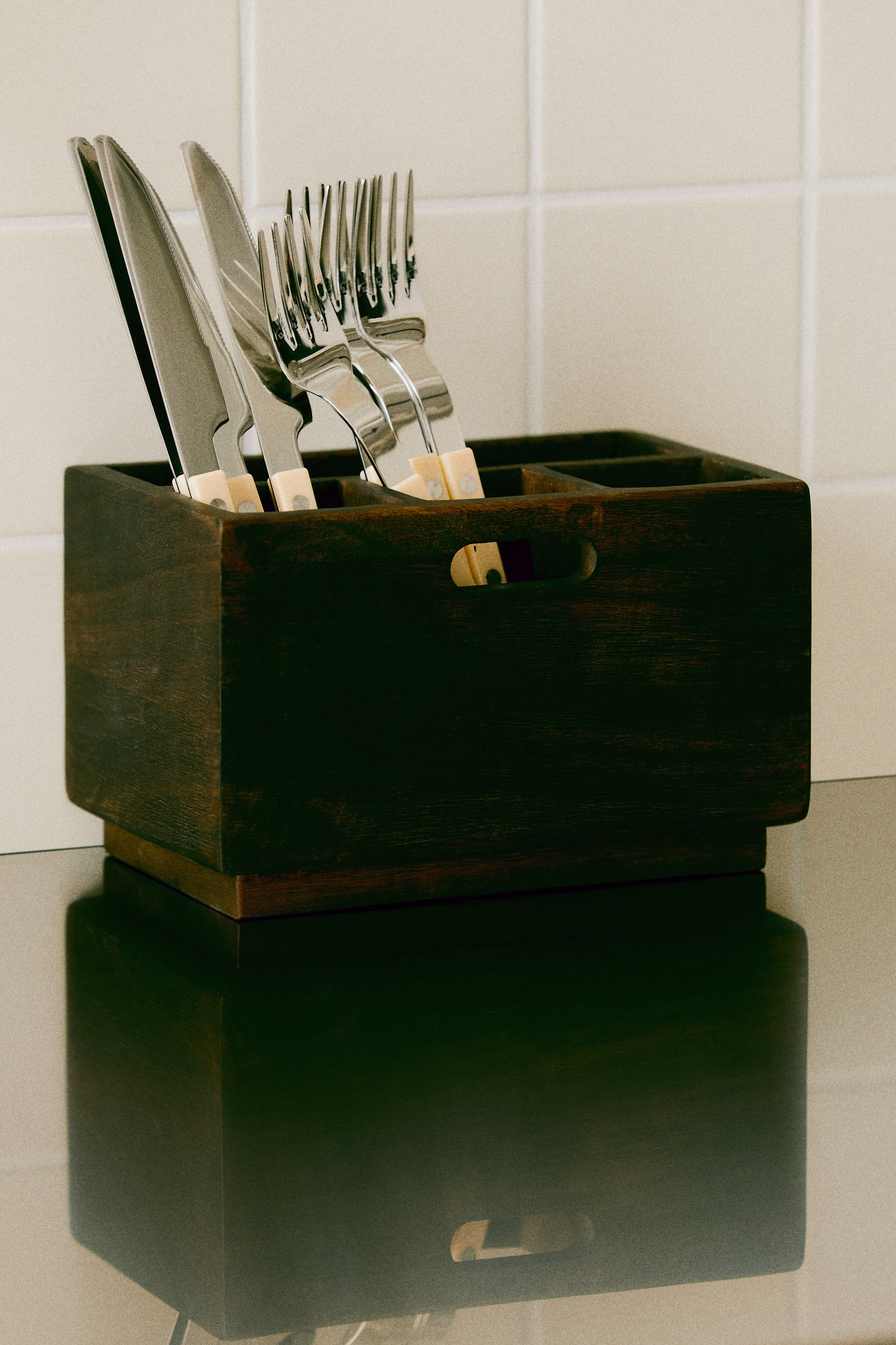 Bestekhouder van mangohout - Bruin