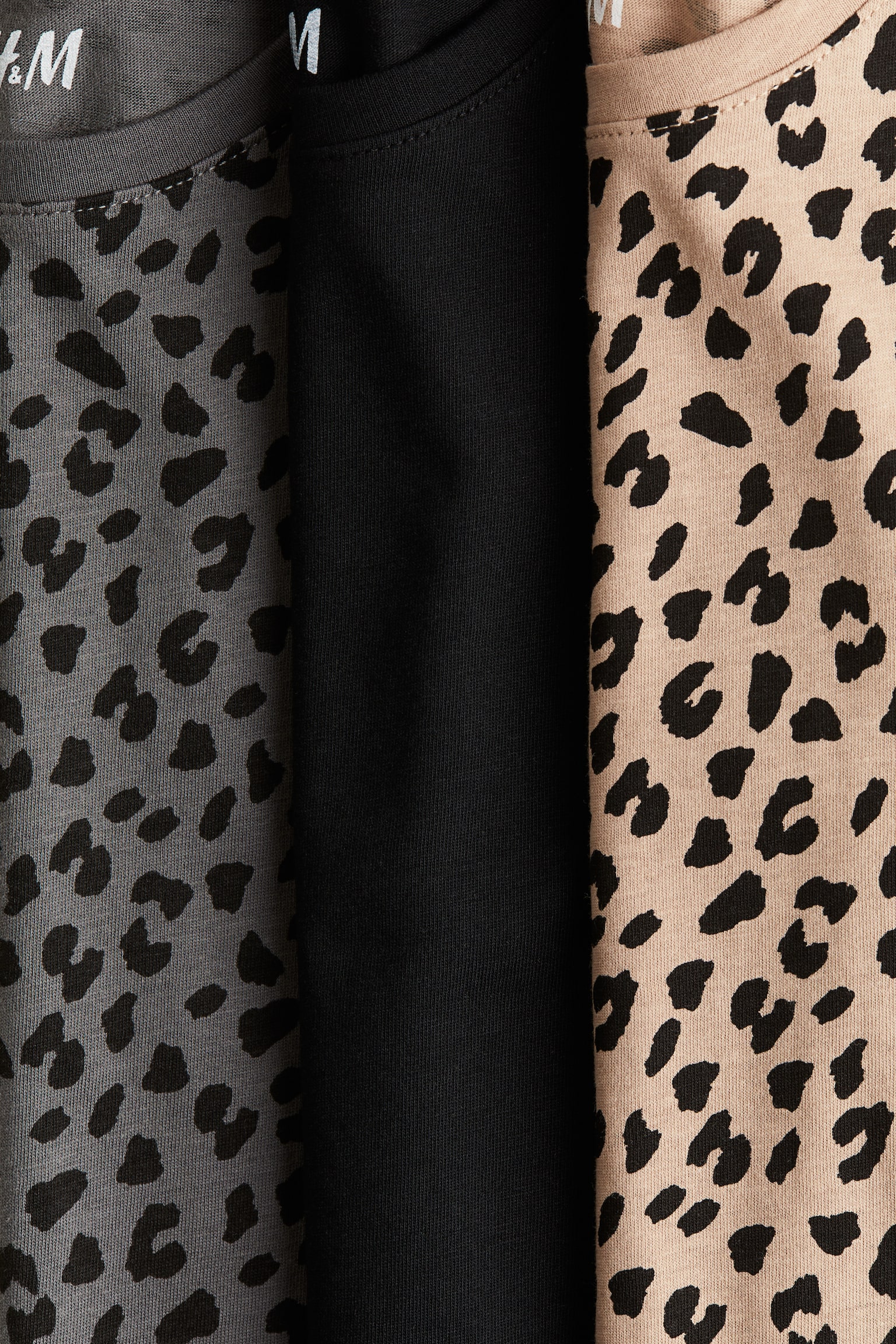 3-pack jersey tops - Black/Beige/Leopard print/Dark pink/White/Dark blue - 2