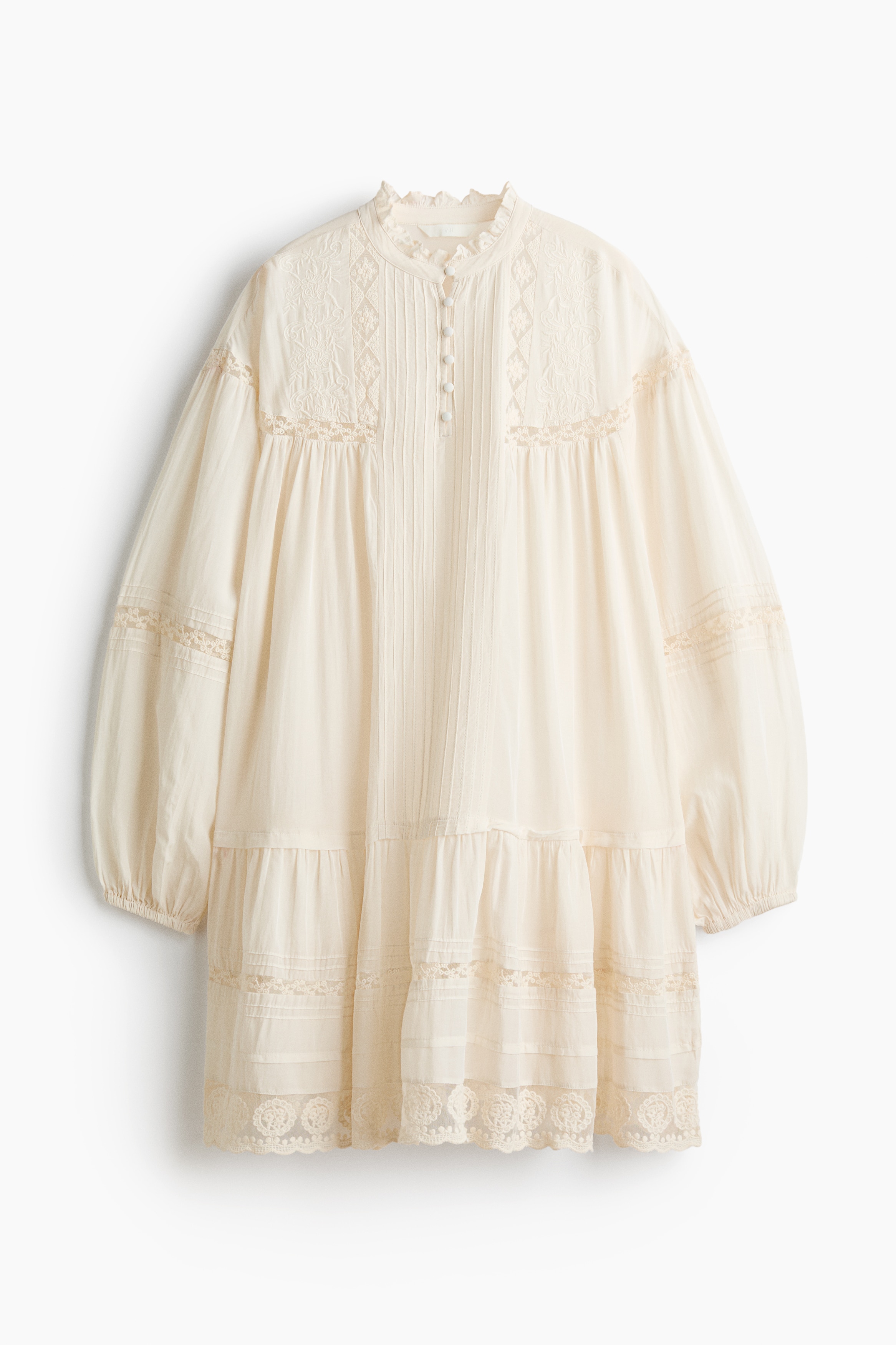 Lace-trimmed tunic dress - Cream/Dark brown