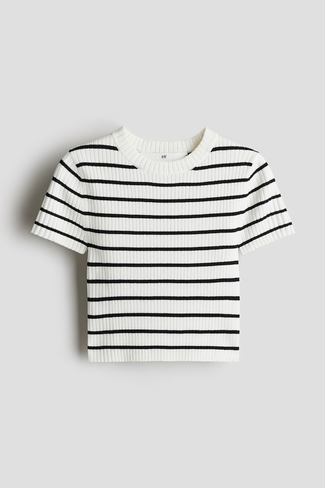 Shirt in Rippstrick - Weiß/Gestreift - 1