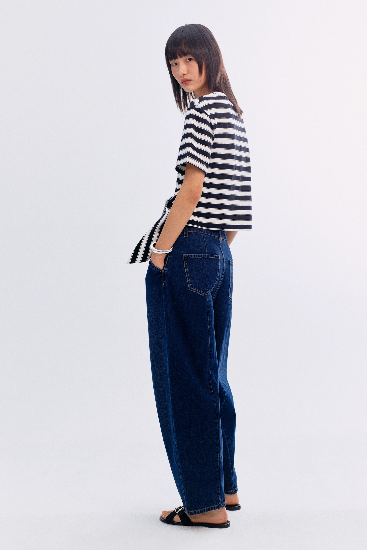 Tie-Detail T-Shirt - White/black striped/White/Gray melange - 3