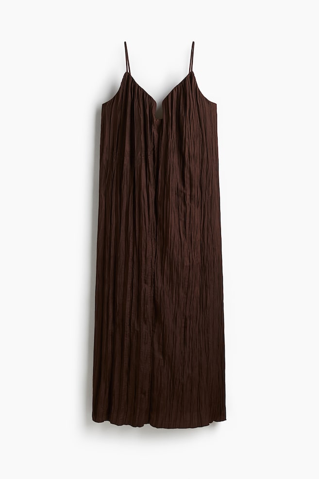 Crinkled strappy dress - Dark brown/Bright red/Cream - 1